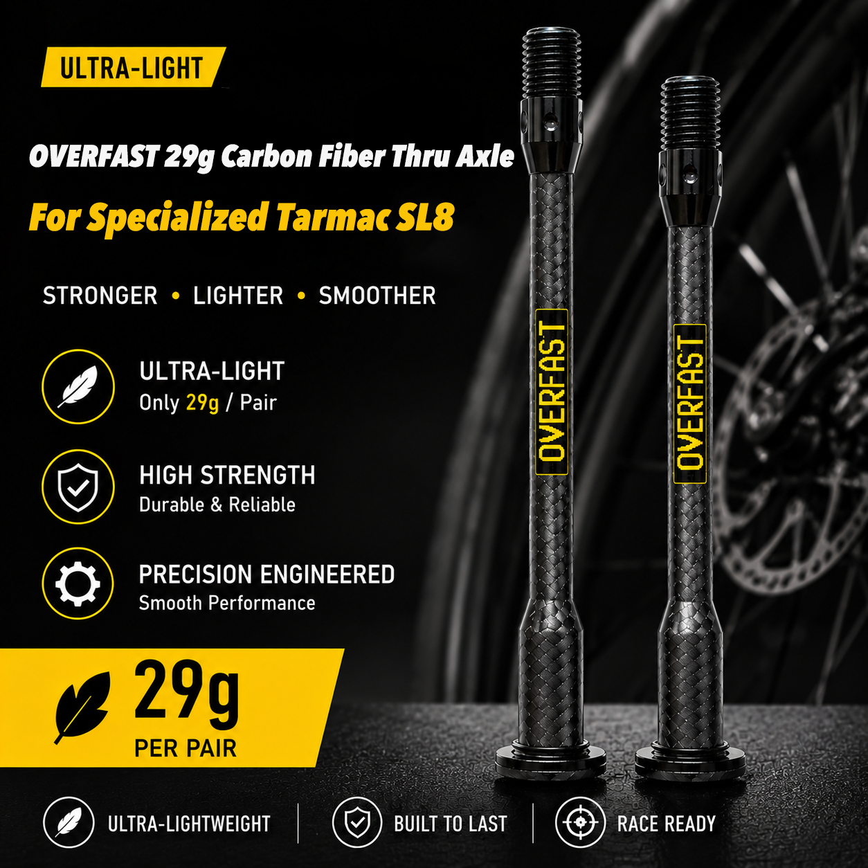 OVERFAST 29g Ultra-Light Carbon Fiber Thru Axle Set for Specialized Tarmac SL8
