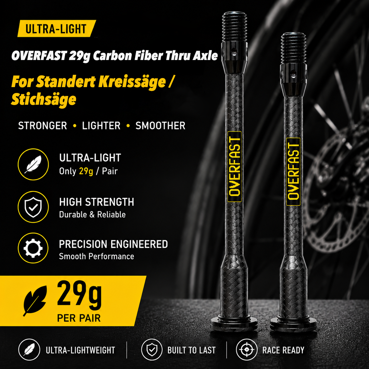 OVERFAST 29g Ultra-Light Carbon Fiber Thru Axle Set for Standert Kreissäge / Stichsäge