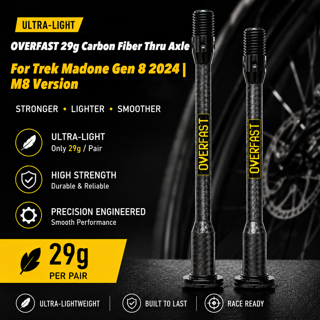 OVERFAST 31g Ultra-Light Carbon Fiber Thru Axle Set for Trek Madone Gen 8 2024 | M8 Version