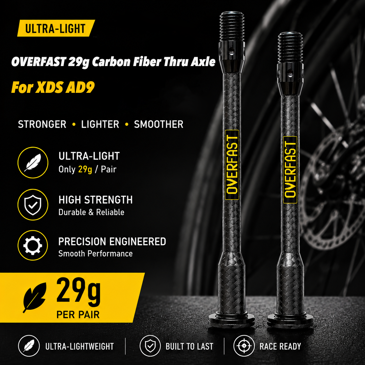 OVERFAST 29g Ultra-Light Carbon Fiber Thru Axle Set for XDS RT8 / RT9 / AD9