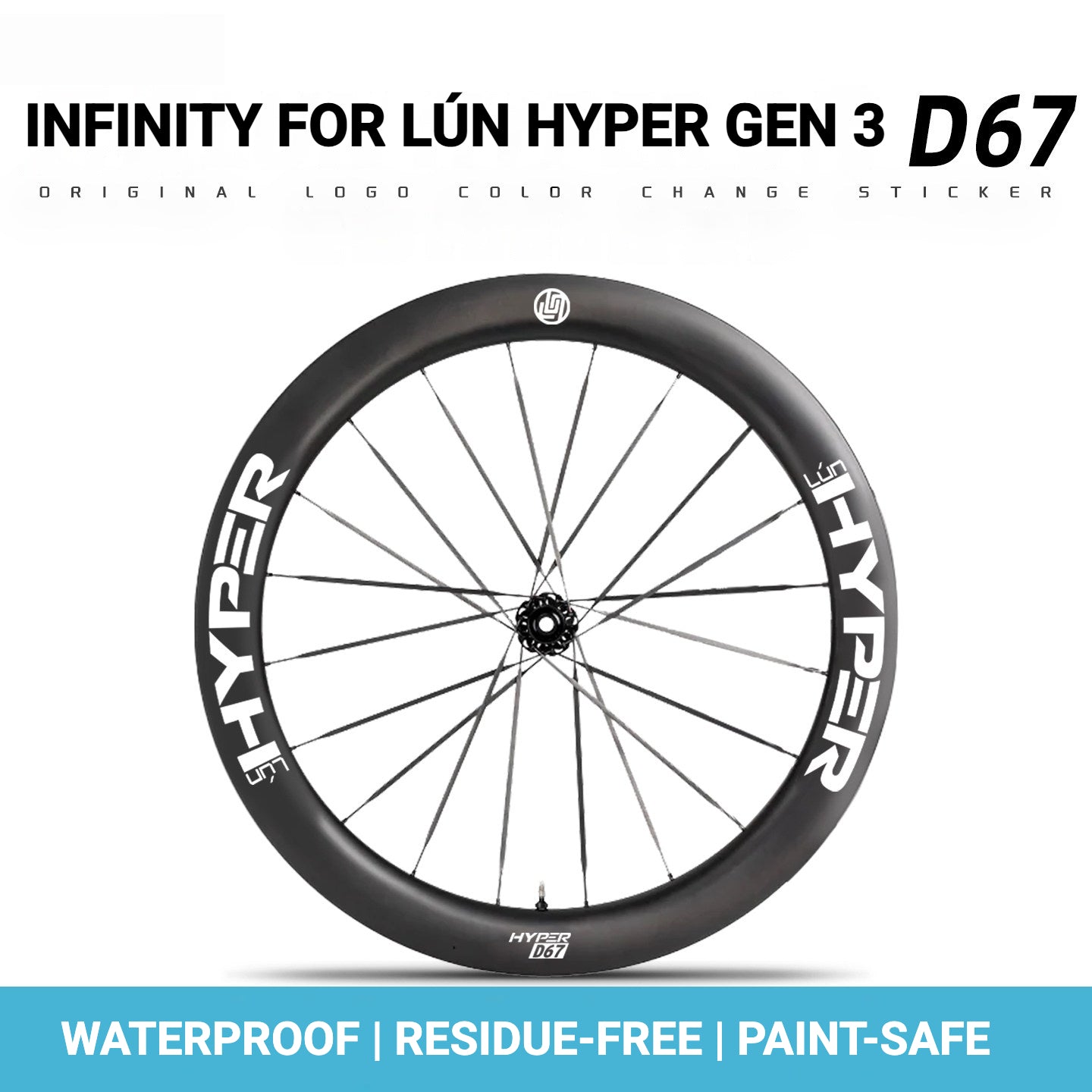 Infinity Logo Decals for Lún HYPER 3 D67 Gen 3 Wheelset | Waterproof Rim Overlay Stickers（Complete Decal Set for Two Wheels + Spare Decals Included）