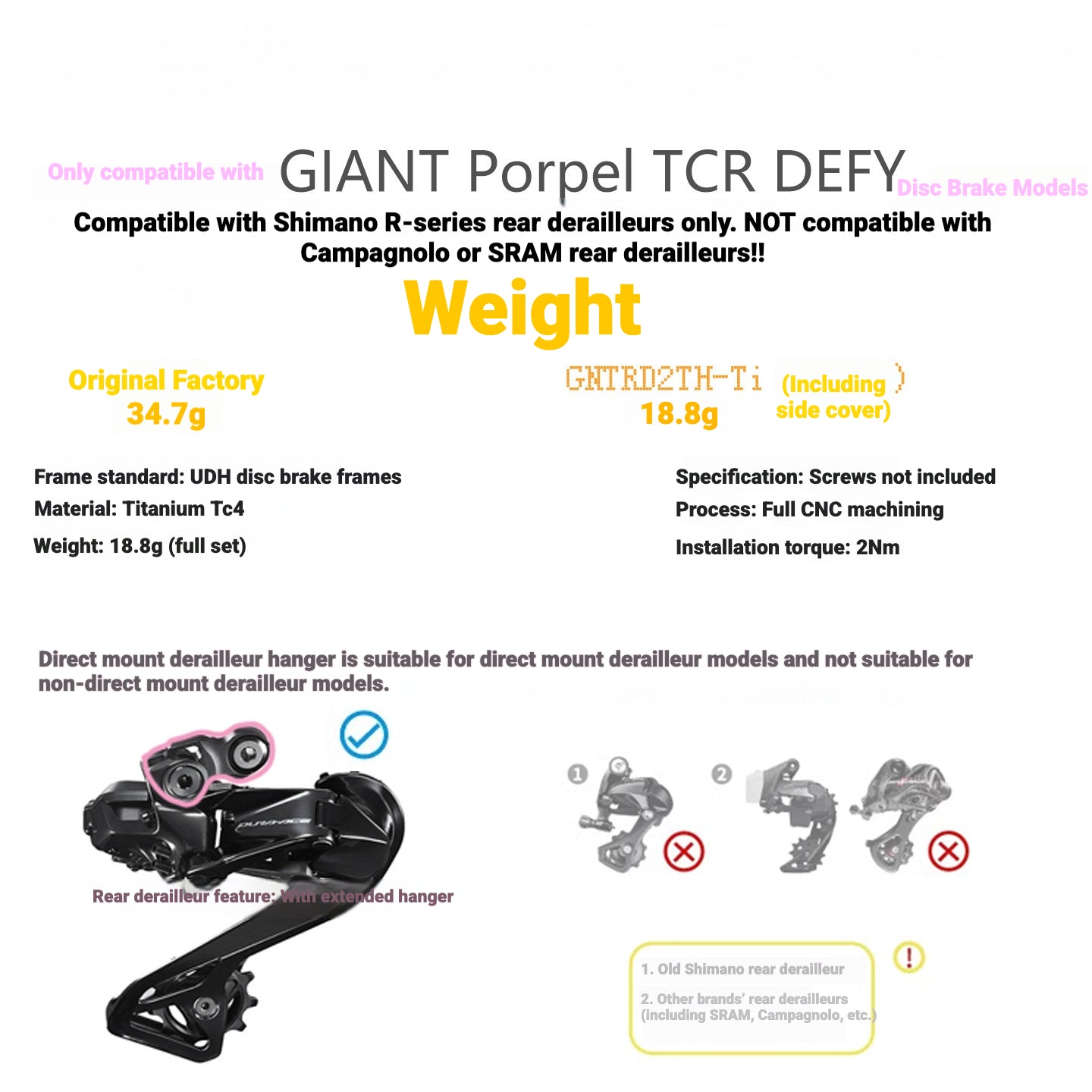 Chaser Titanium Direct Mount Derailleur Hanger for GIANT TCR Propel Defy | Shimano R-Series | UDH