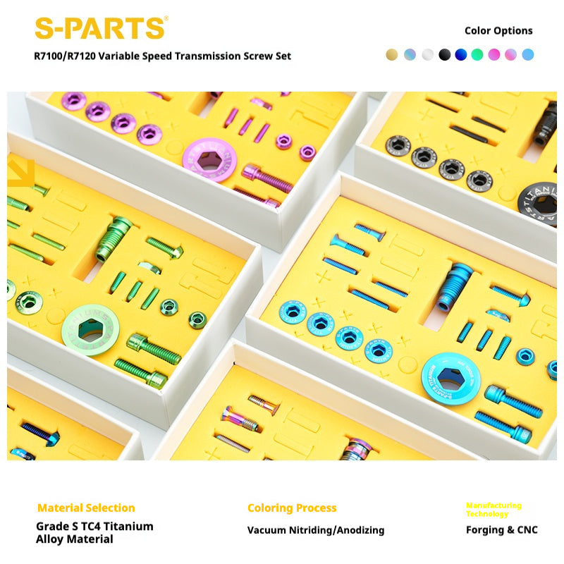 S-PARTS Titanium Bolt Kit for Shimano R7100 / R7120 Mechanical – 13-Piece Drivetrain Upgrade