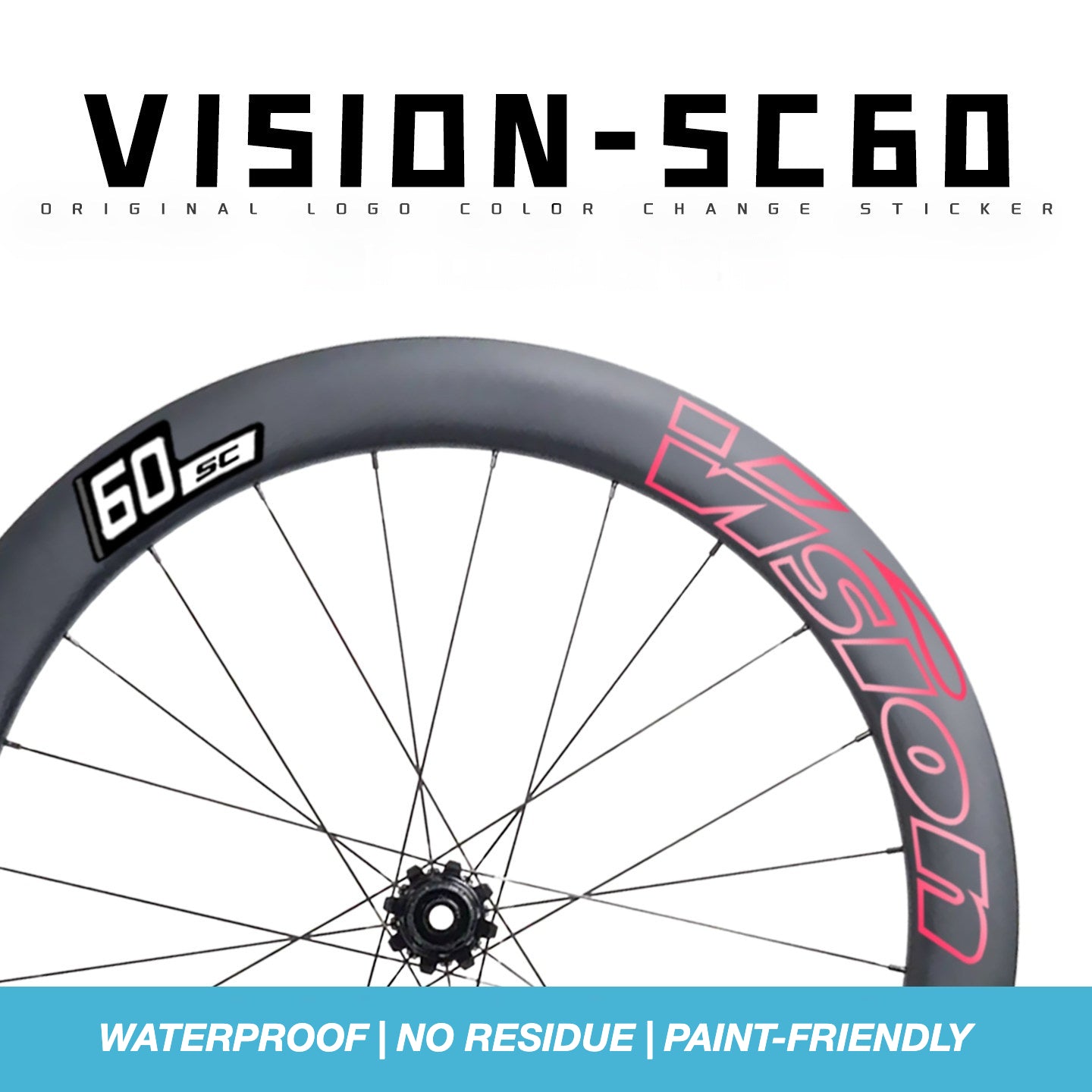 Custom Decal Kit for VISION SC60 Wheels | Road Bike Carbon Rim Wrap Stickers(Complete Wheelset Decal Kit + Spare Set)