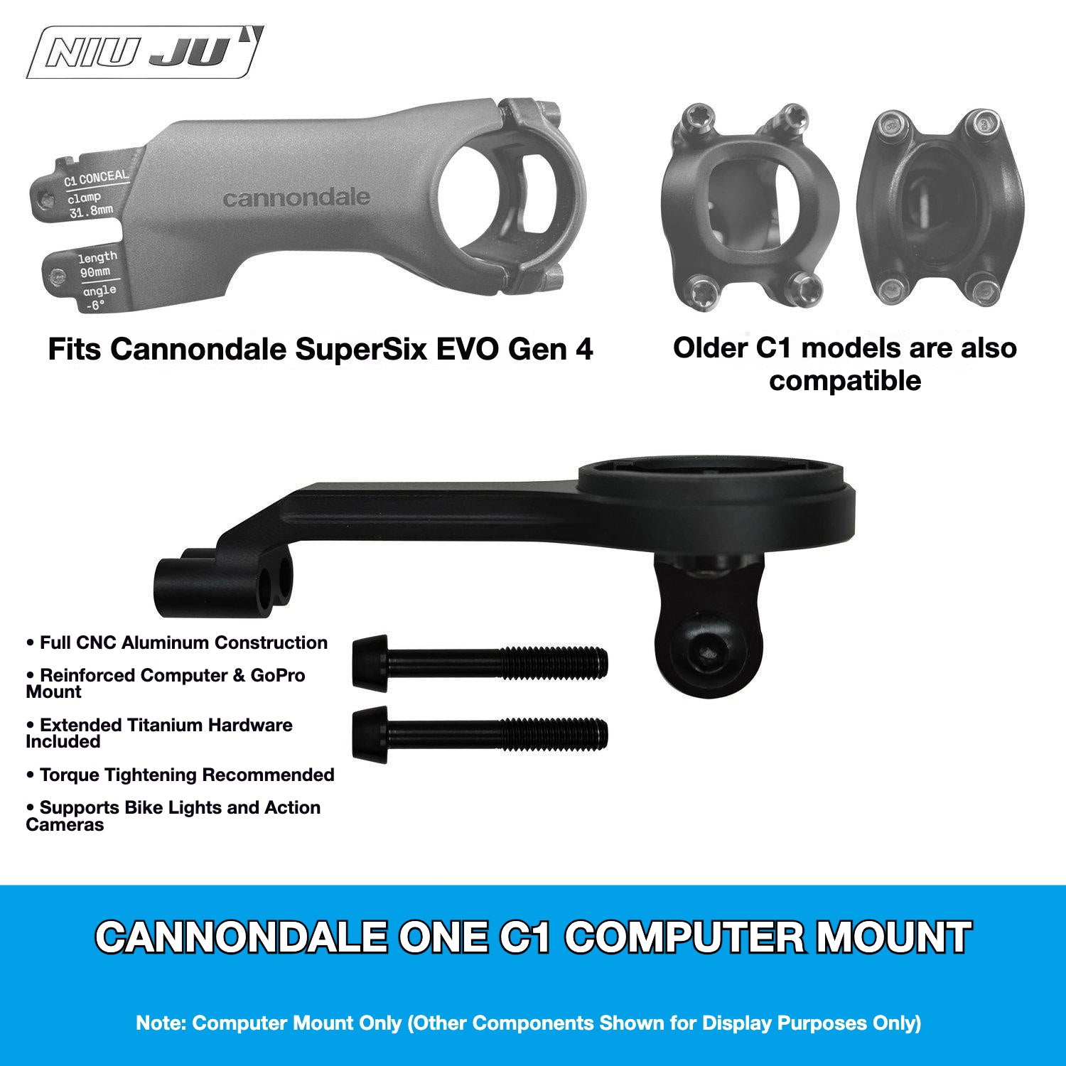 NIUJU Cannondale ONE C1 Stem Computer Mount | LAB71 SuperSix Garmin Wahoo Extension Mount