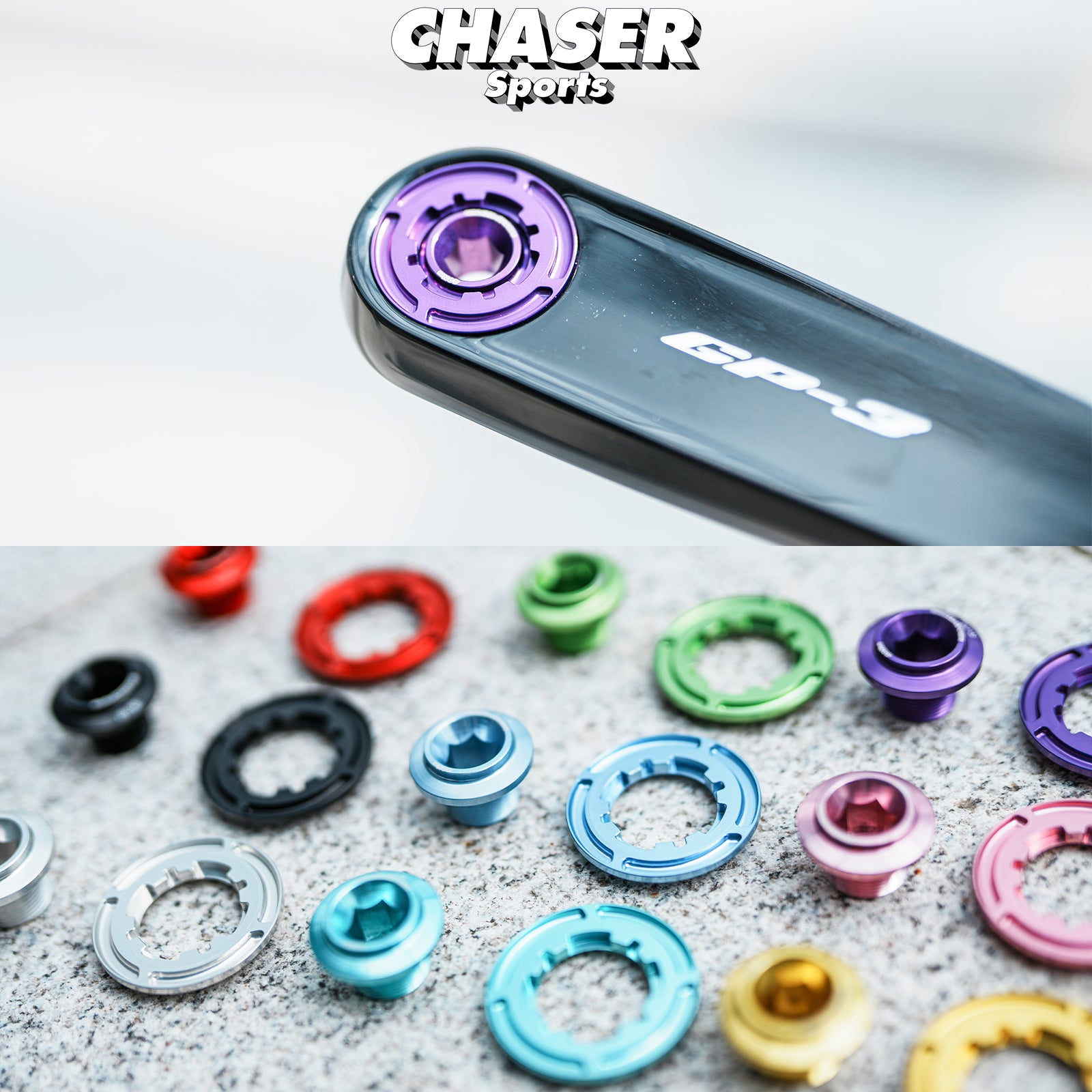 Chaser Ultra-Light Aluminum Crank Bolt Kit for Cybrei GP-3｜Chainring Fixing Bolt & Anti-Loosening Cap Set (with Aerodynamic Dust Cap)