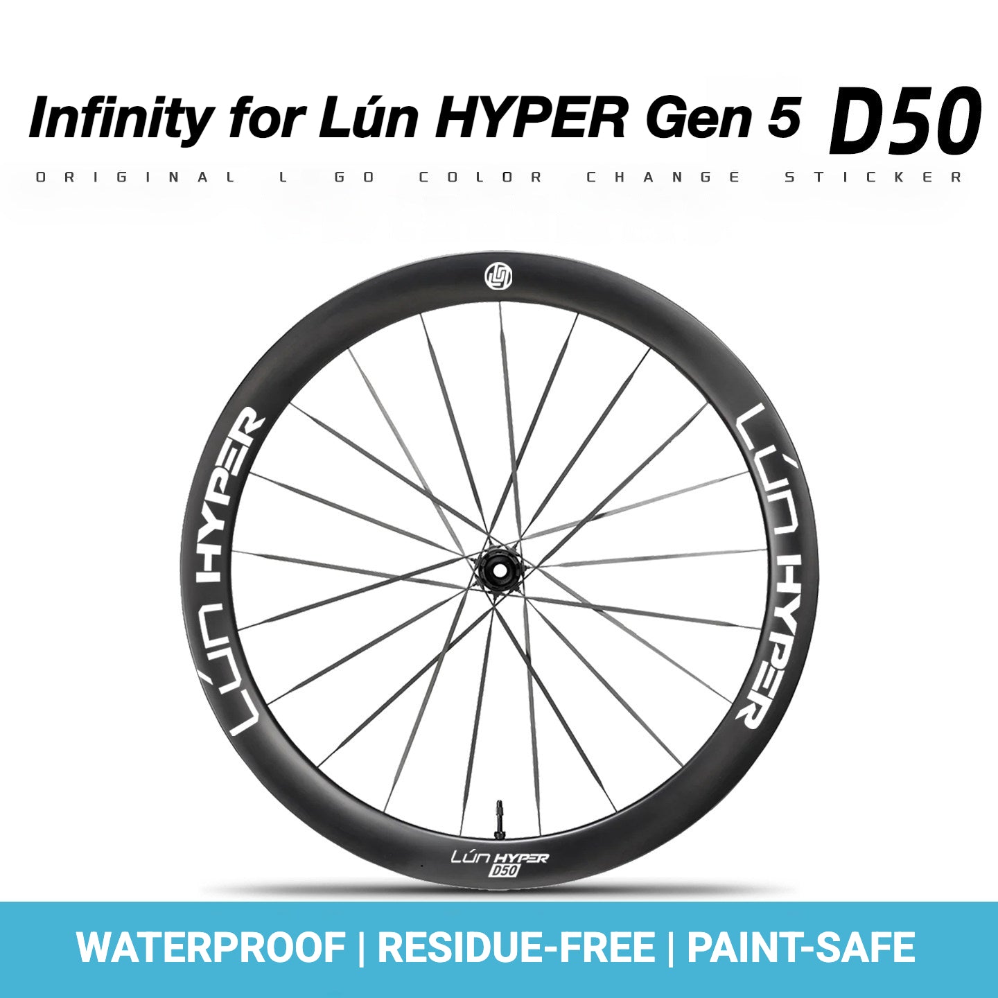 Infinity Logo Decals for Lún HYPER 5 D50 Gen 5 Wheelset | Waterproof Rim Overlay Stickers（Complete Decal Set for Two Wheels + Spare Decals Included）