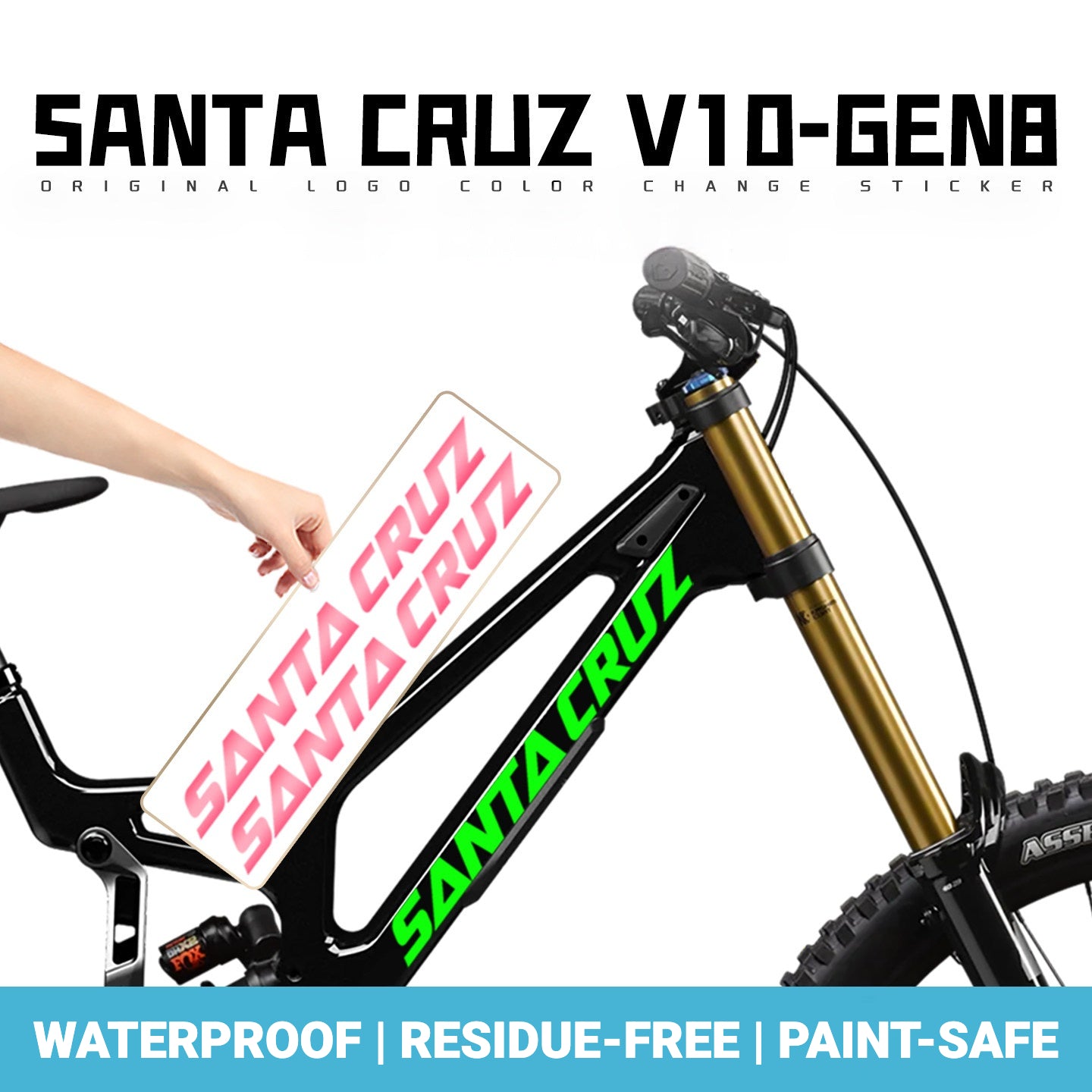 SANTA CRUZ V10 Gen 8 Frame Logo Decal Kit | Custom Color Change Downhill MTB Sticker
