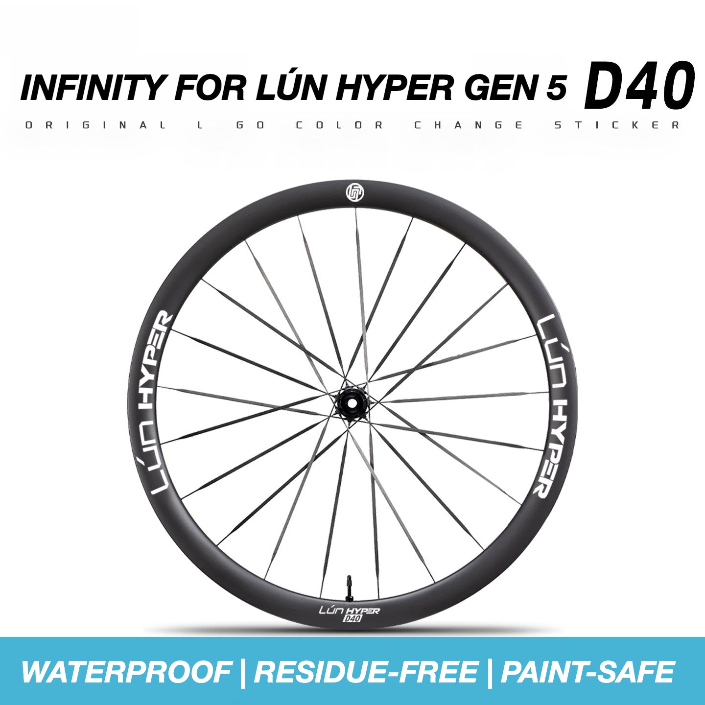 Infinity Logo Decals for Lún HYPER 5 D40 Gen 5 Wheelset | Waterproof Rim Overlay Stickers（Complete Decal Set for Two Wheels + Spare Decals Included）
