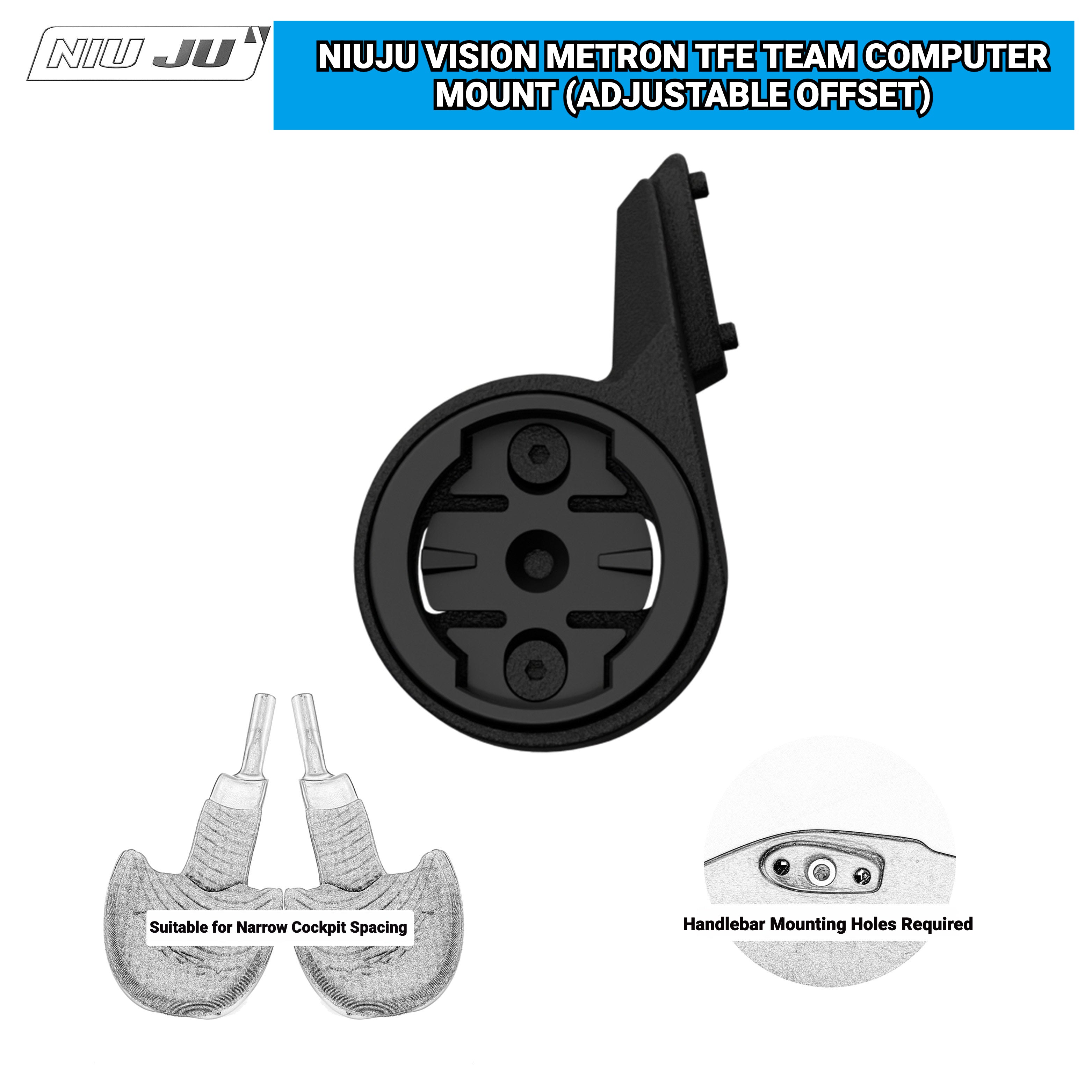 NIUJU Computer Mount for VISION METRON TFE TEAM TT Aero Bars | Narrow-Spaced Garmin Wahoo Mount