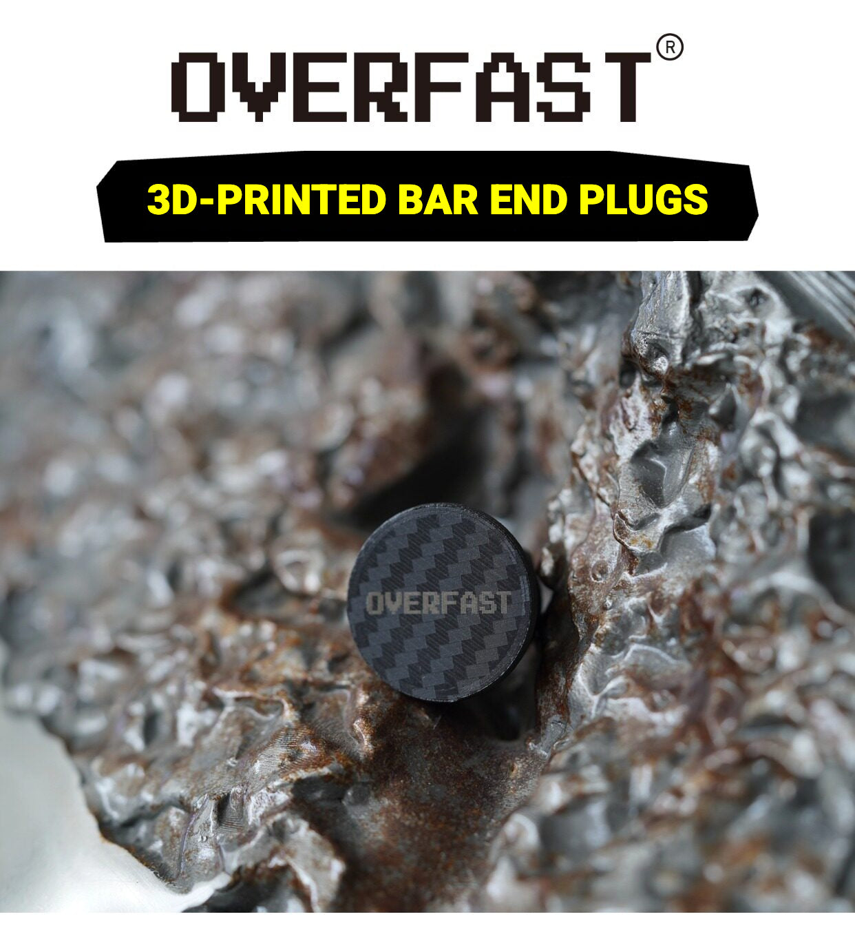 OVERFAST 1.2g Ultra-Light 3D Printed Handlebar End Plugs | 3K Carbon Fiber Texture