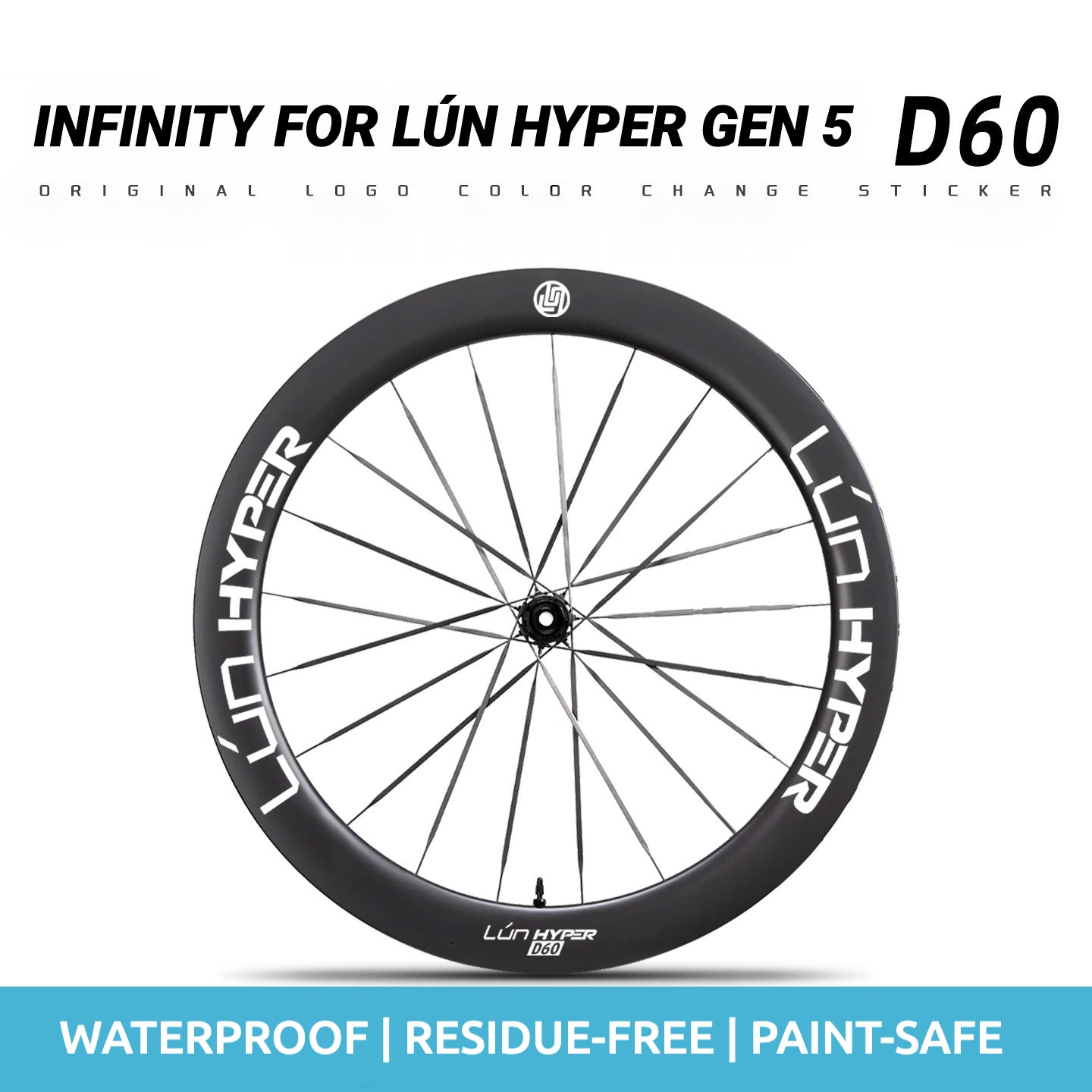 Infinity Logo Decals for Lún HYPER 5 D60 Gen 5 Wheelset | Waterproof Rim Overlay Stickers（Complete Decal Set for Two Wheels + Spare Decals Included）