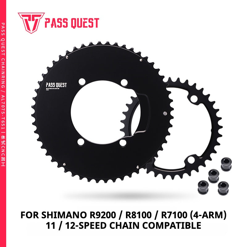 PASS QUEST 2R110BCD Fully Enclosed Chainring for Shimano R9200 / R8100 / R7100 | 11/12-Speed Double Chainring | 7075-T651 CNC Road Bike Chainring