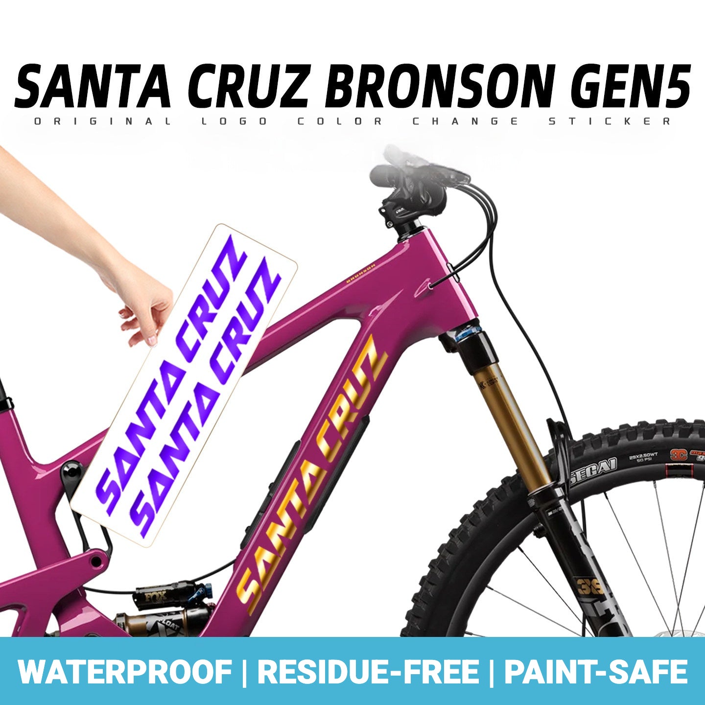 SANTA CRUZ Bronson Frame Logo Decal Kit | Custom Color Change MTB Sticker