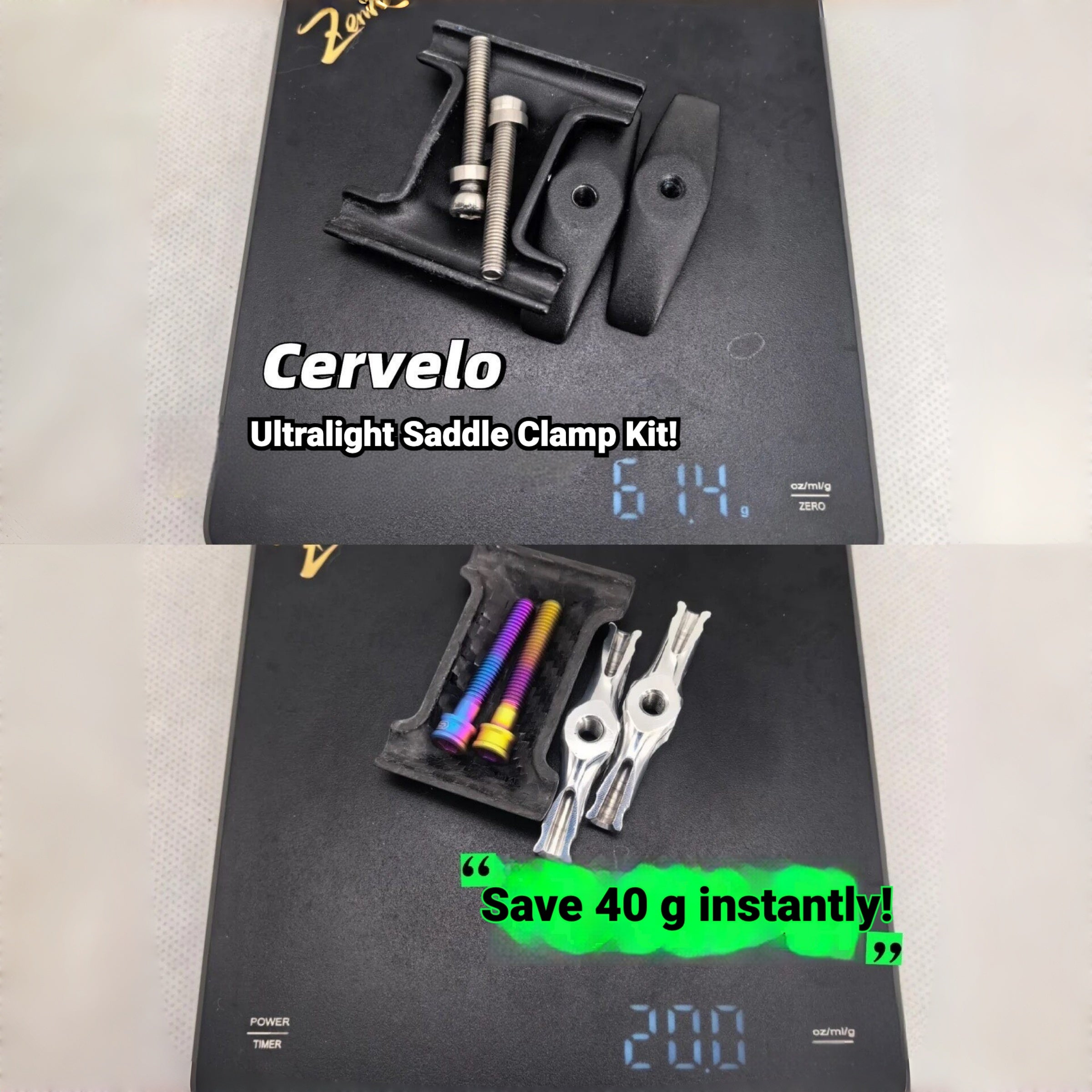 Cervélo S5 / R5 Ultralight Seatpost Clamp Kit | Carbon Base + Aluminum or Titanium Rods | 2020–2026 Compatible