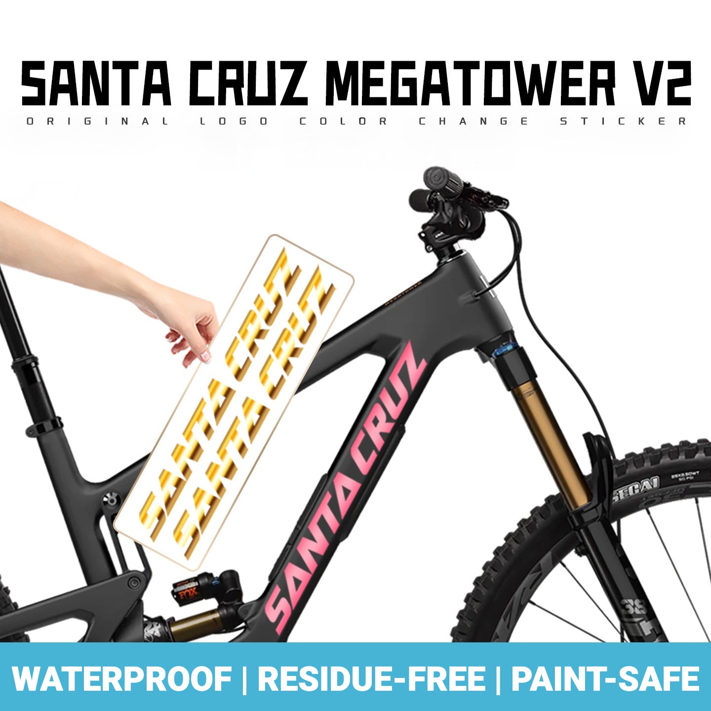 SANTA CRUZ Megatower V2 Frame Logo Decal Kit | Custom Color Change MTB Sticker