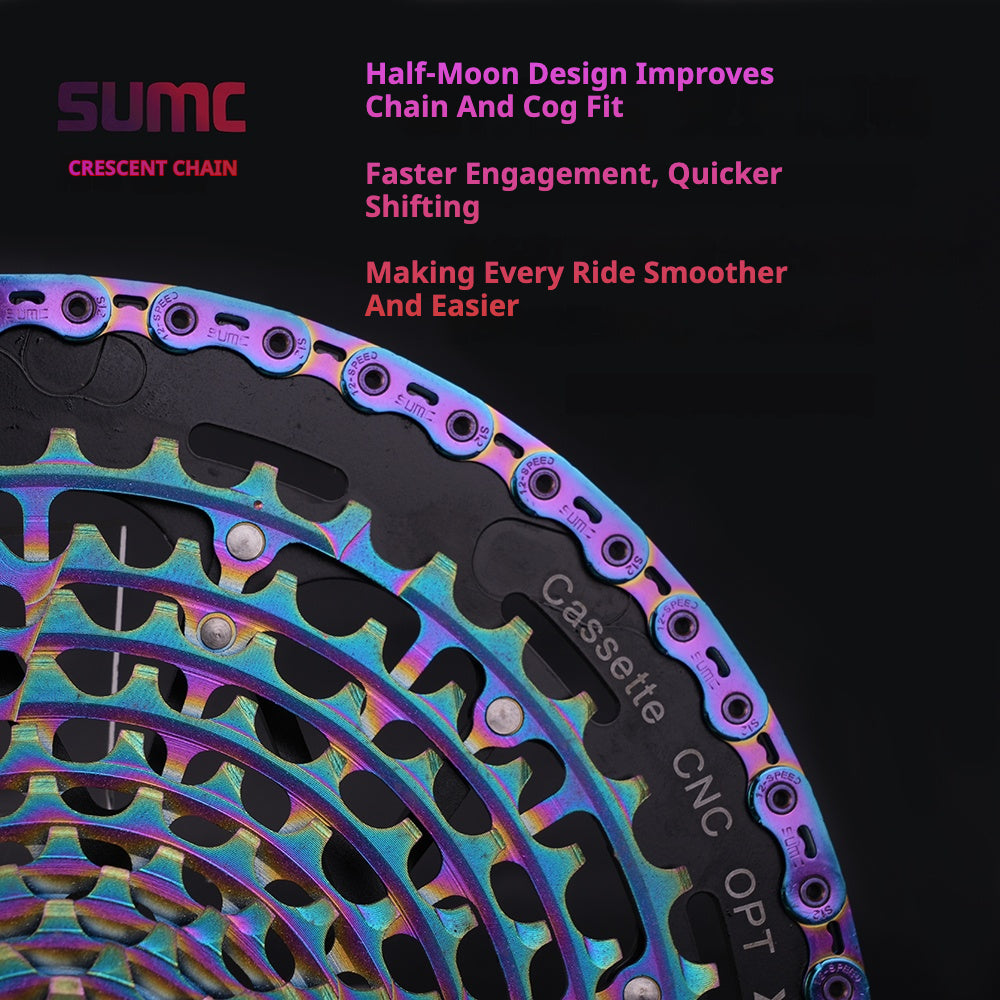 SUMC S12SLPRO 12-Speed Hollow Crescent Chain – Dual-Color Design, Compatible with Shimano 12s