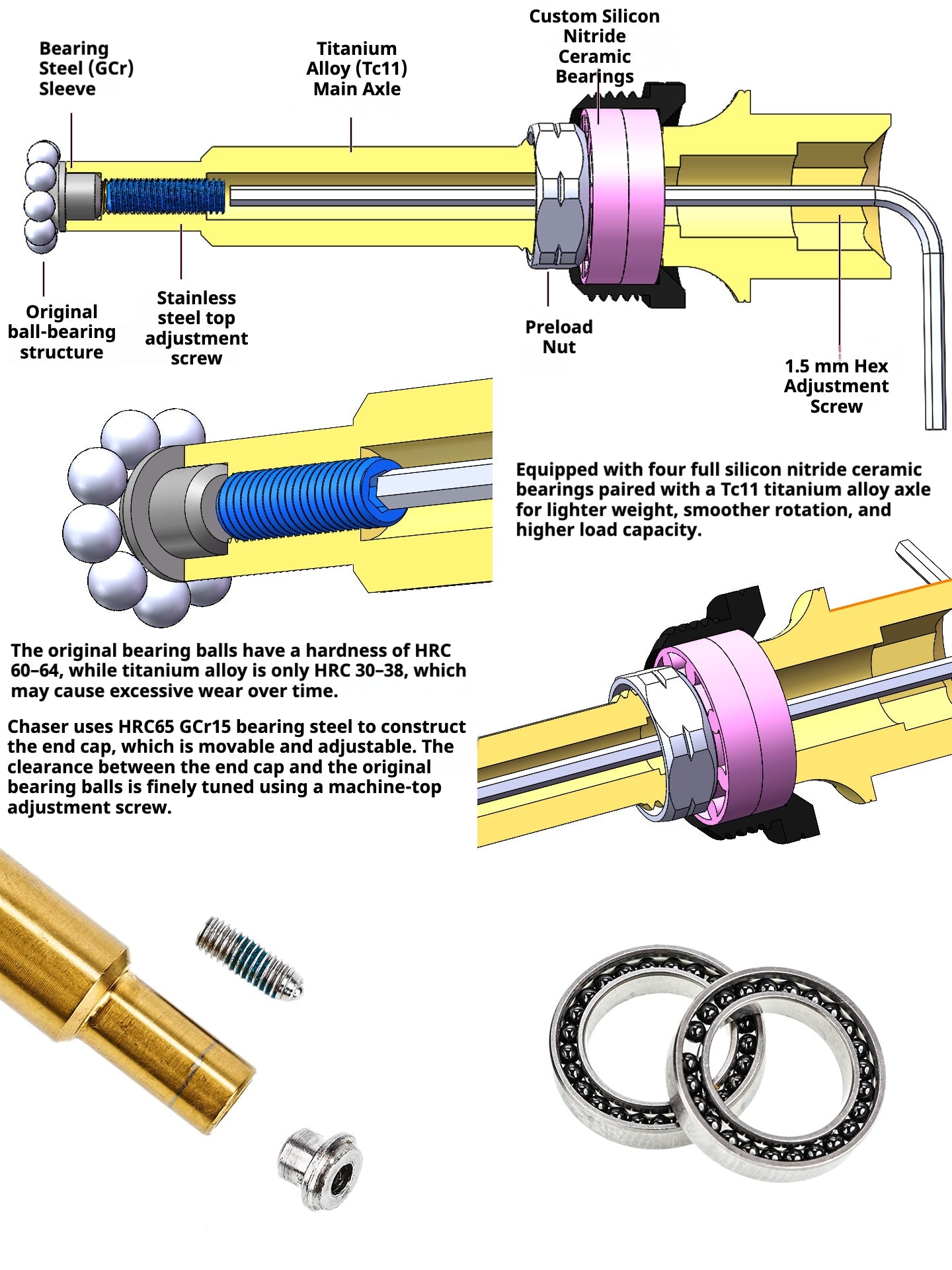 Chaser Titanium Pedal Axle Upgrade Kit for Shimano Dura-Ace R9100 Road Pedals