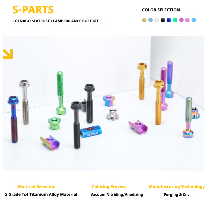 S-PARTS Titanium Seatpost Balance Bolt Kit for Colnago Y1 / V5RS – Straight & Rear-Offset Types – Multi-Color
