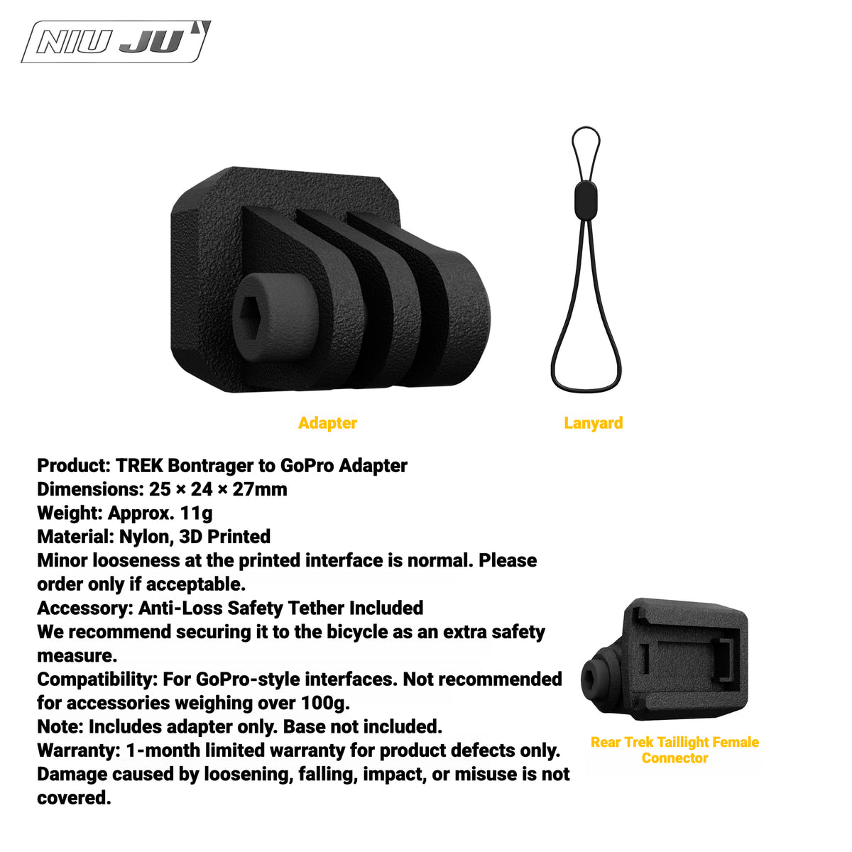 NIUJU Rear Light Adapter for TREK Bontrager Mount | Garmin Varia / Magene Compatible