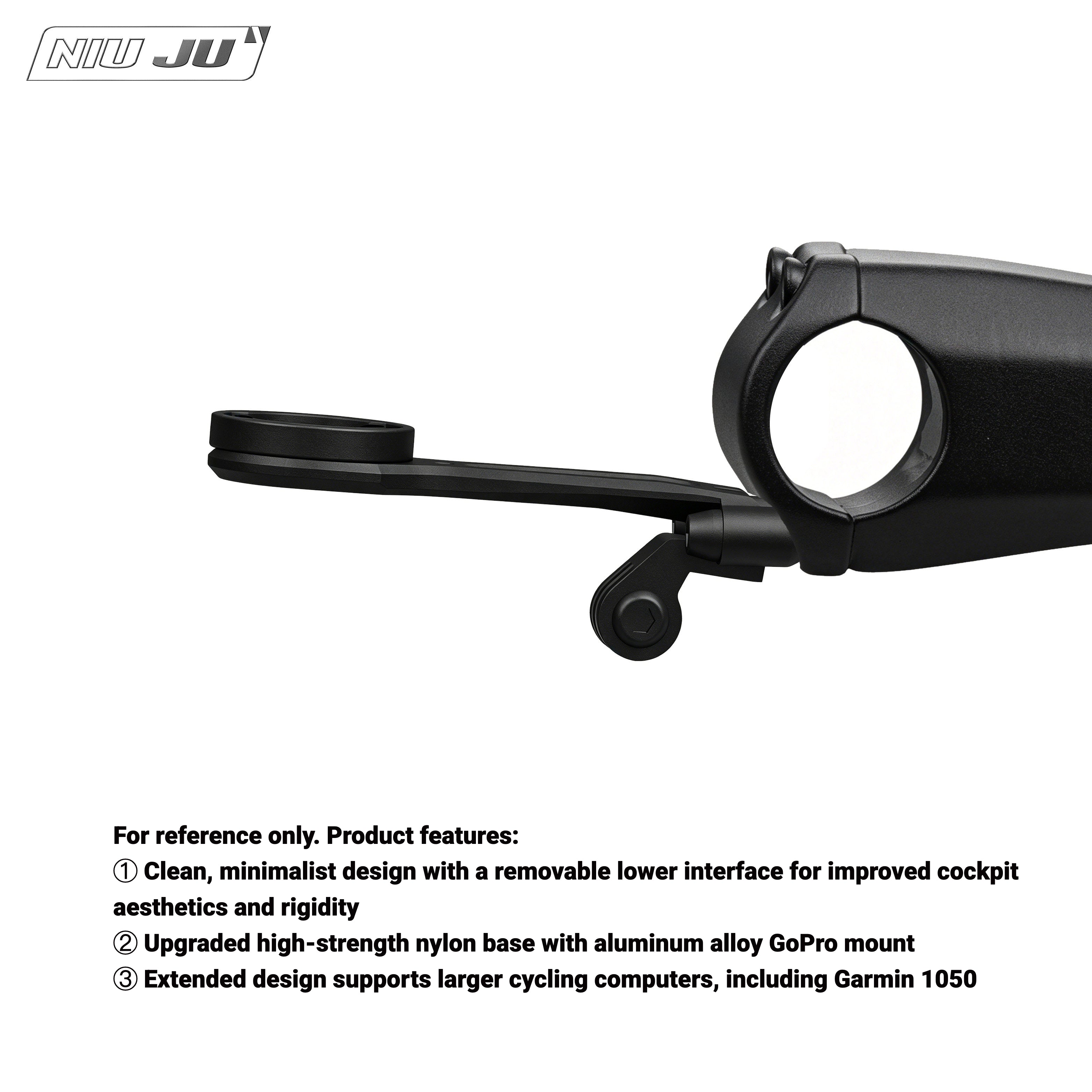 NIUJU Computer Mount for VOICE VFV Stem | Integrated Garmin Wahoo Mount with Rear GoPro Interface