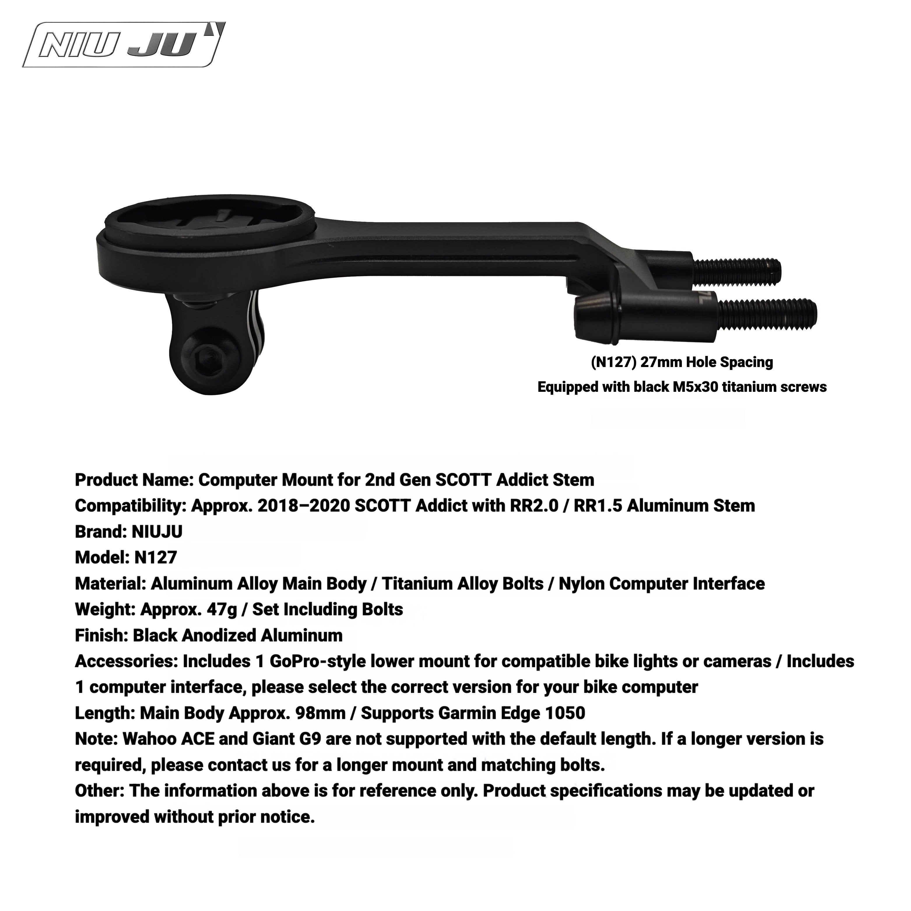 NIUJU Computer Mount for SCOTT SYNCROS RR2.0 / RR1.5 Stem | Addict Garmin Extension Mount