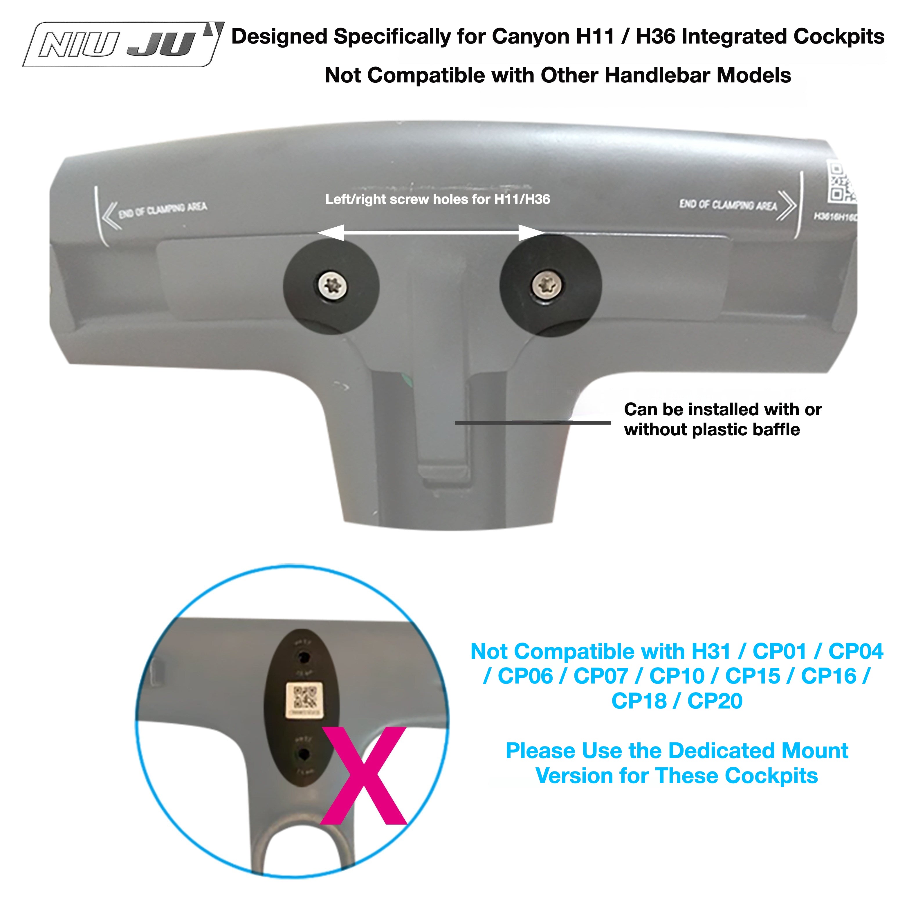 NIUJU Canyon H36 / H11 Computer Mount | Aero Integrated Cockpit Garmin Wahoo Extension Mount