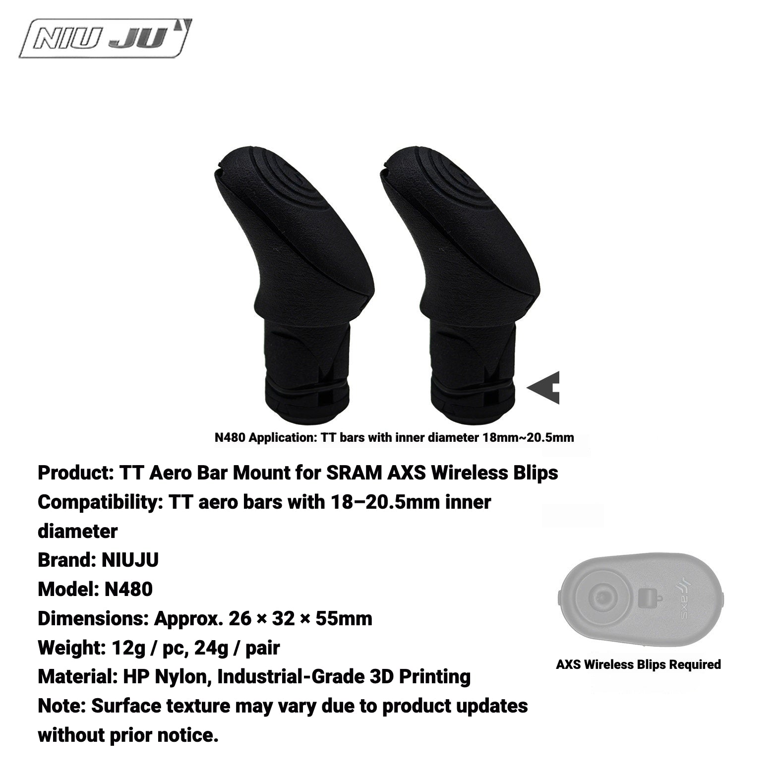 NIUJU LEAP Mount for SRAM AXS Wireless Blips | TT Aero Bar Button Base