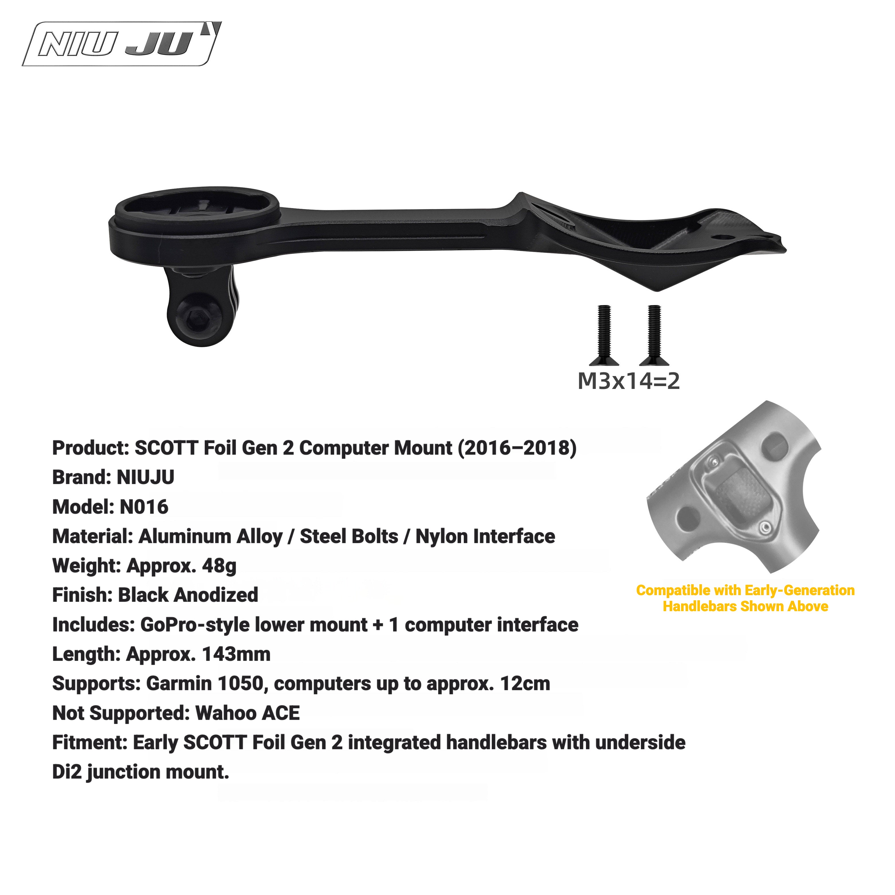 NIUJU Computer Mount for SCOTT Foil Gen 2 Integrated Handlebar | Garmin Wahoo Di2 Mount