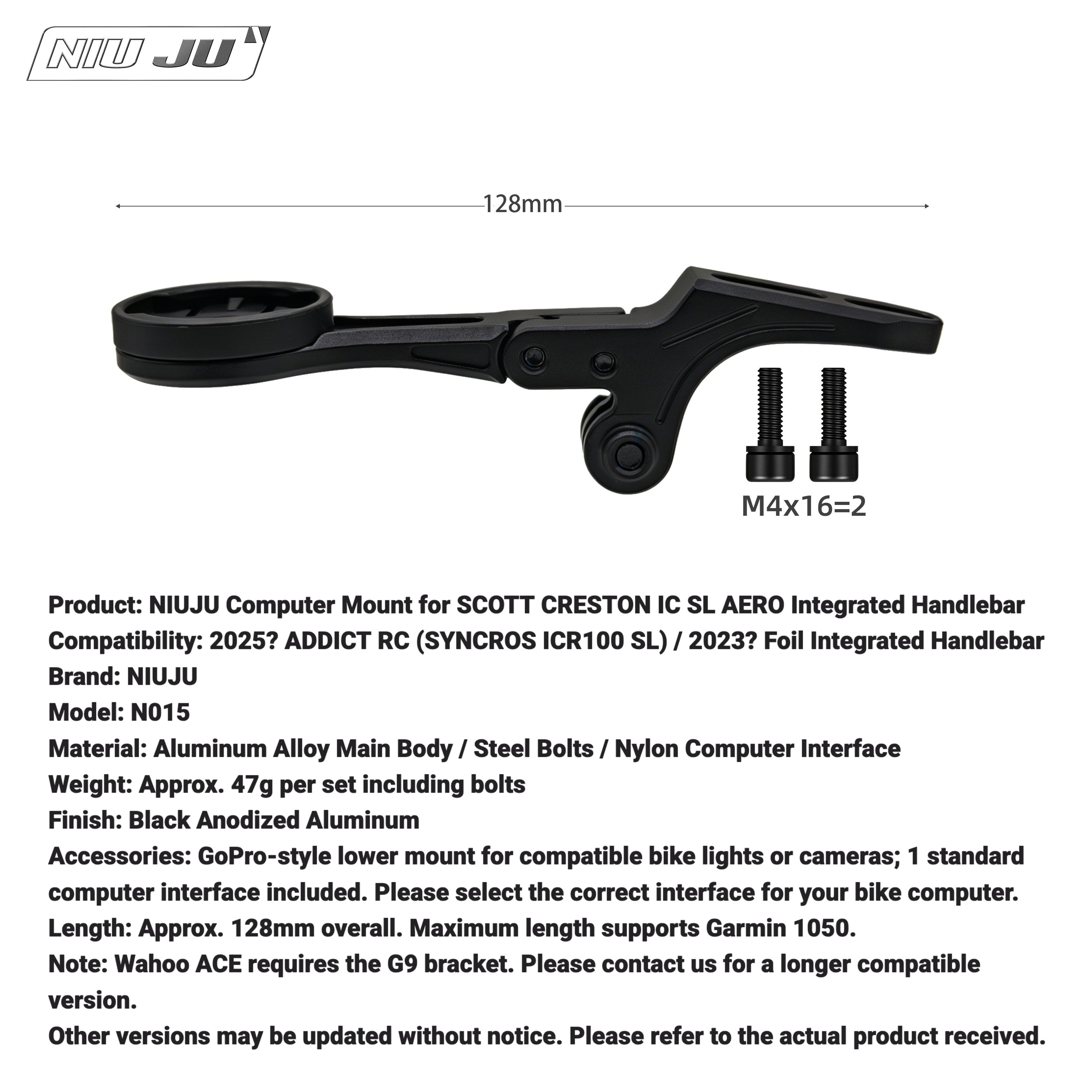 NIUJU Computer Mount for SCOTT CRESTON IC SL AERO | Addict RC / Foil Garmin Mount