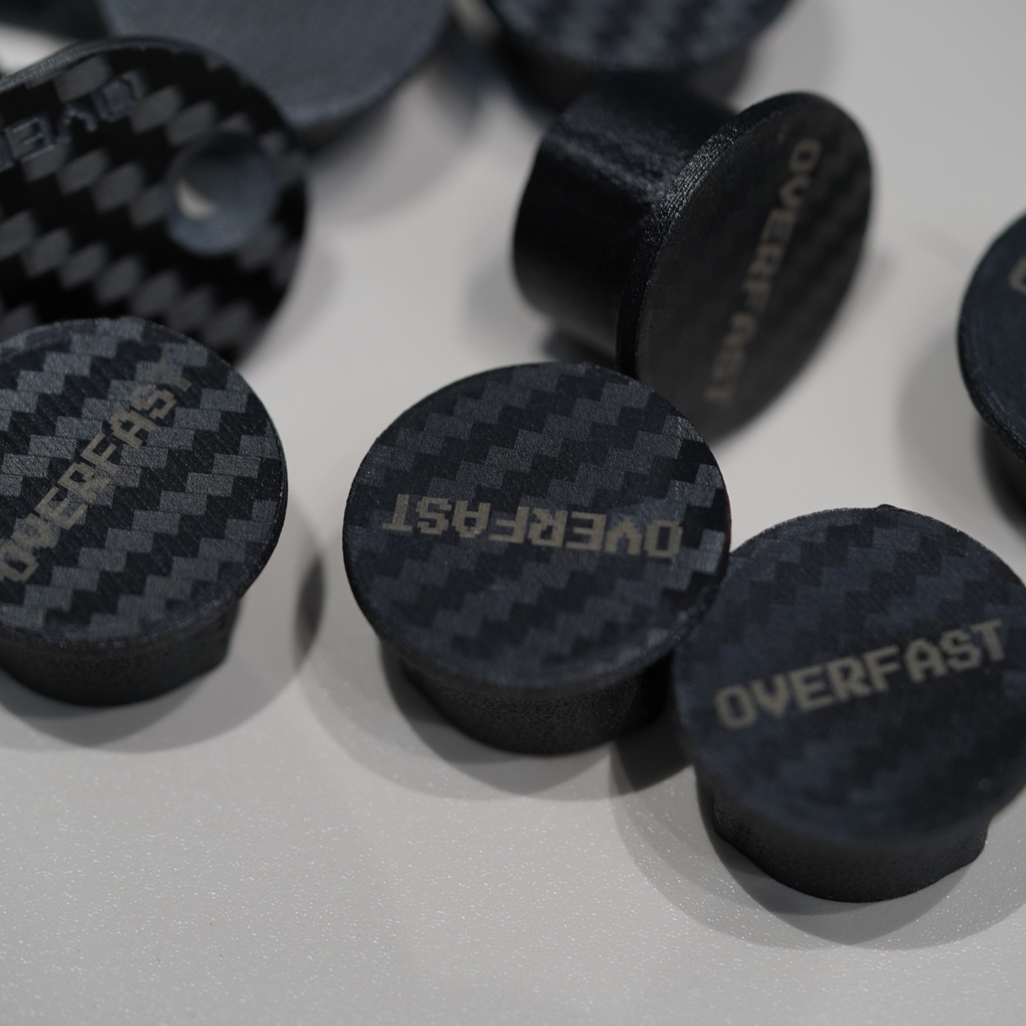 OVERFAST 1.2g Ultra-Light 3D Printed Handlebar End Plugs | 3K Carbon Fiber Texture
