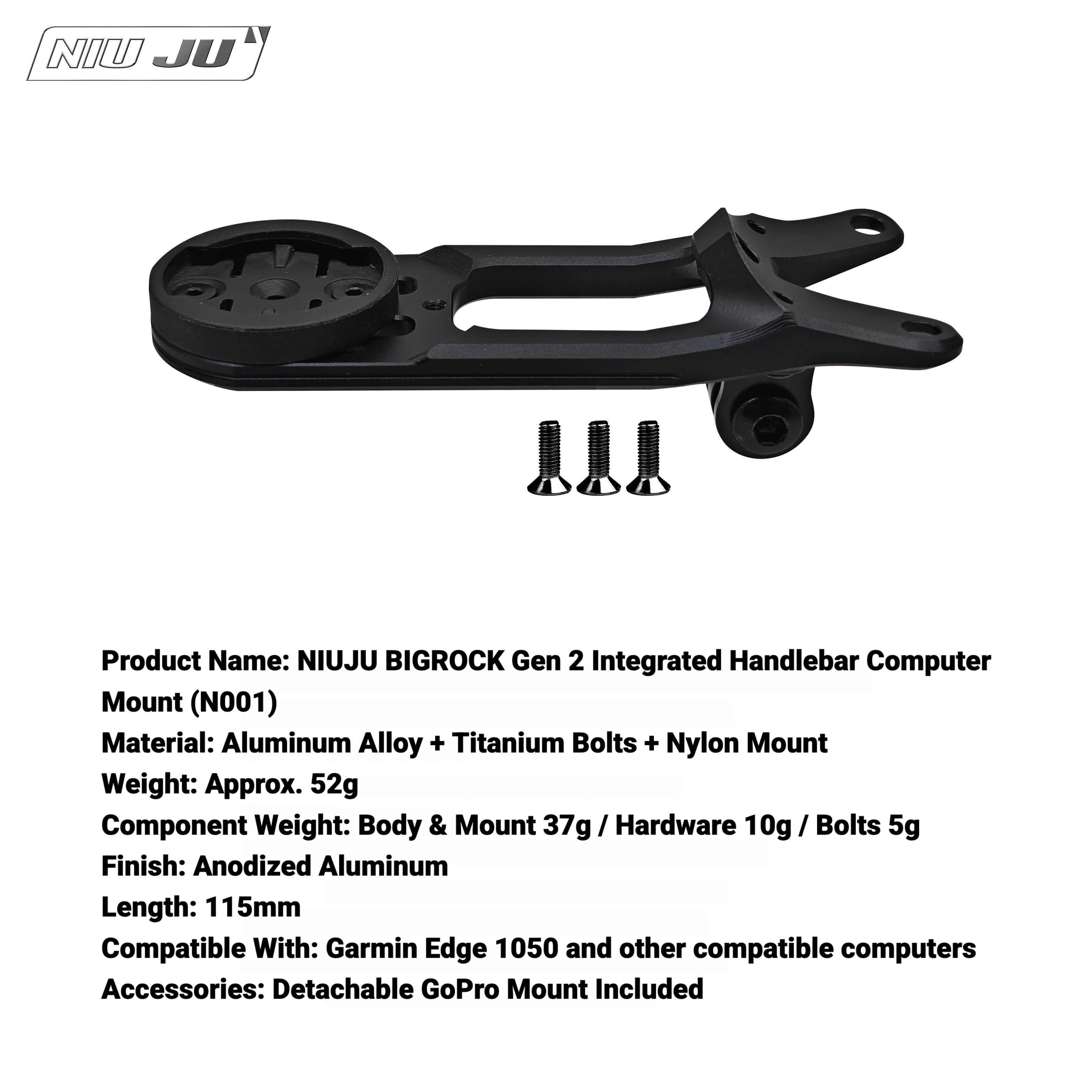 BIGROCK Gen 2 Integrated Handlebar Computer Mount | Garmin Edge 1050 Compatible Aero Bike Mount