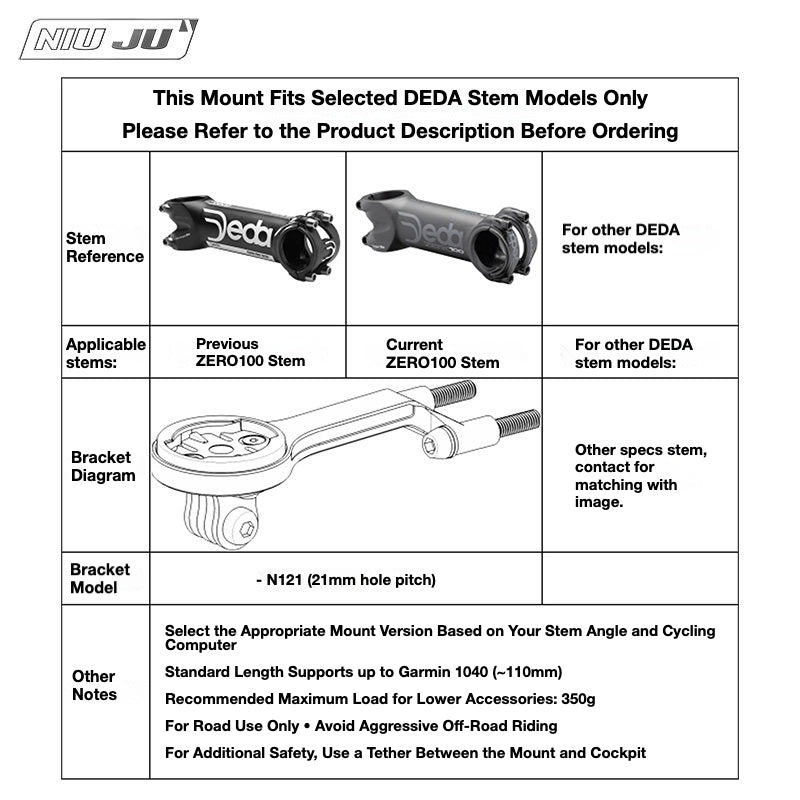 NIUJU DEDA ZERO100 Computer Mount | CNC Garmin Wahoo Stem Mount