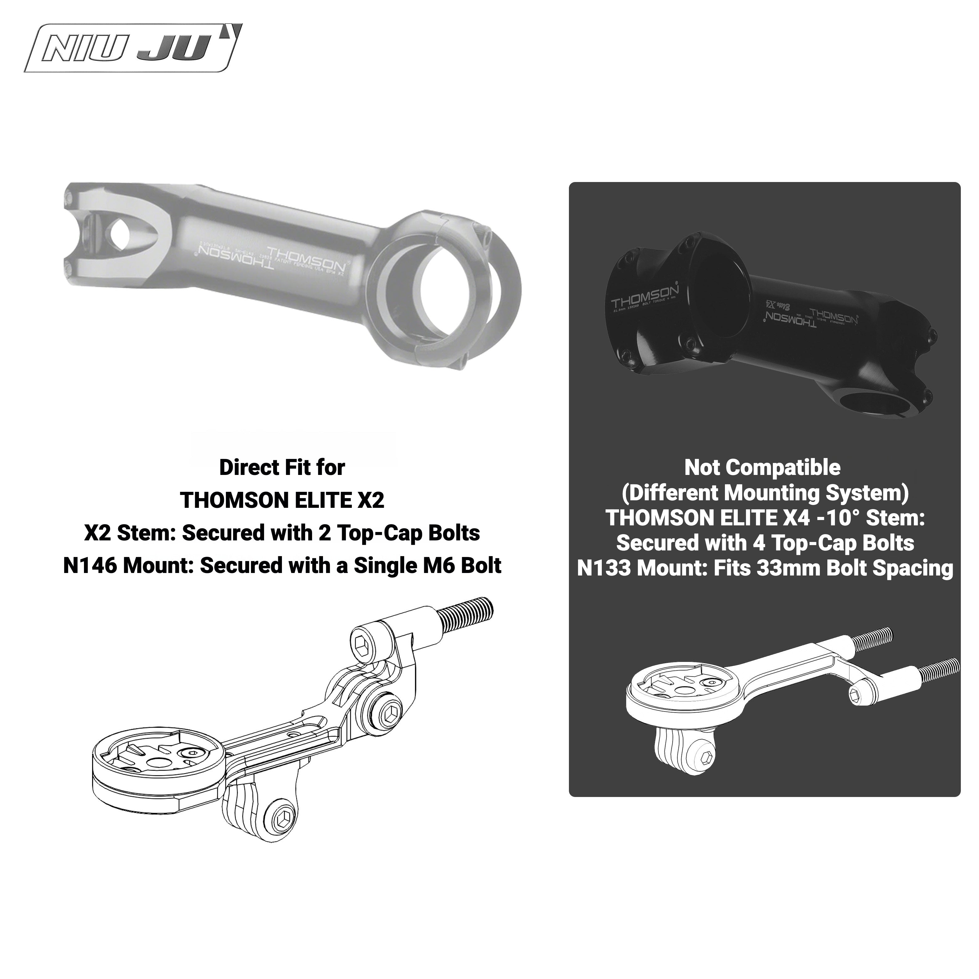 Torque Computer Mount for THOMSON ELITE X2 Stem | M6 Single-Bolt Garmin / Wahoo & Camera Mount
