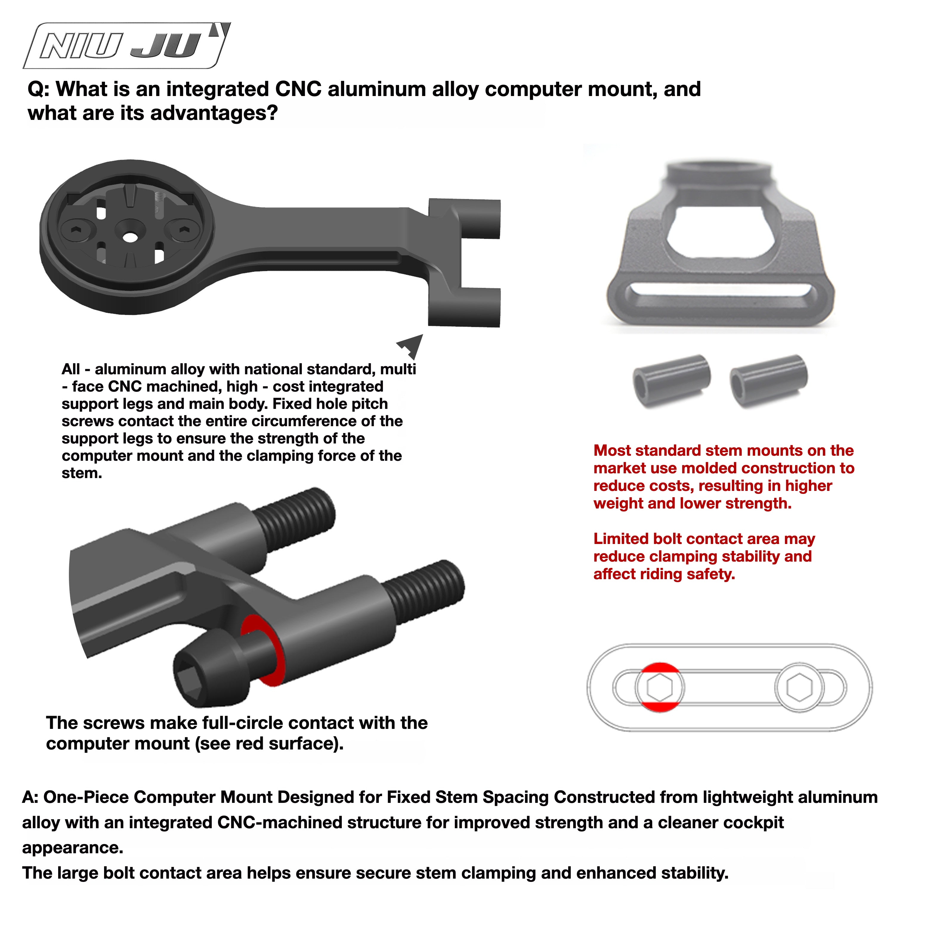 NIUJU 3T MTB Team Stealth Computer Mount | Garmin Wahoo Stem Extension Mount