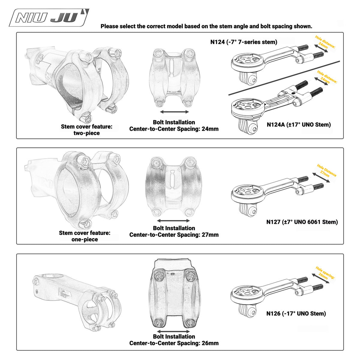 NIUJU Lightweight Computer Mount for UNO Stem | Forged Garmin Wahoo Mount