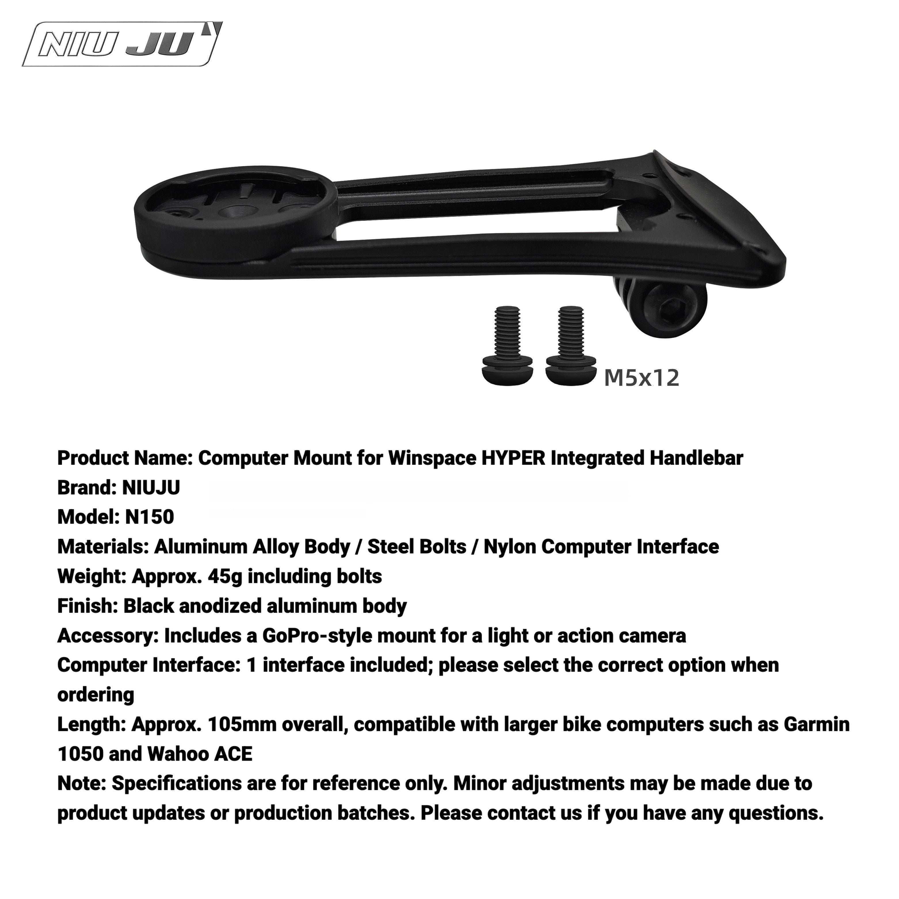 NIUJU Torque Computer Mount for Winspace HYPER Integrated Handlebar | Garmin / Wahoo Compatible