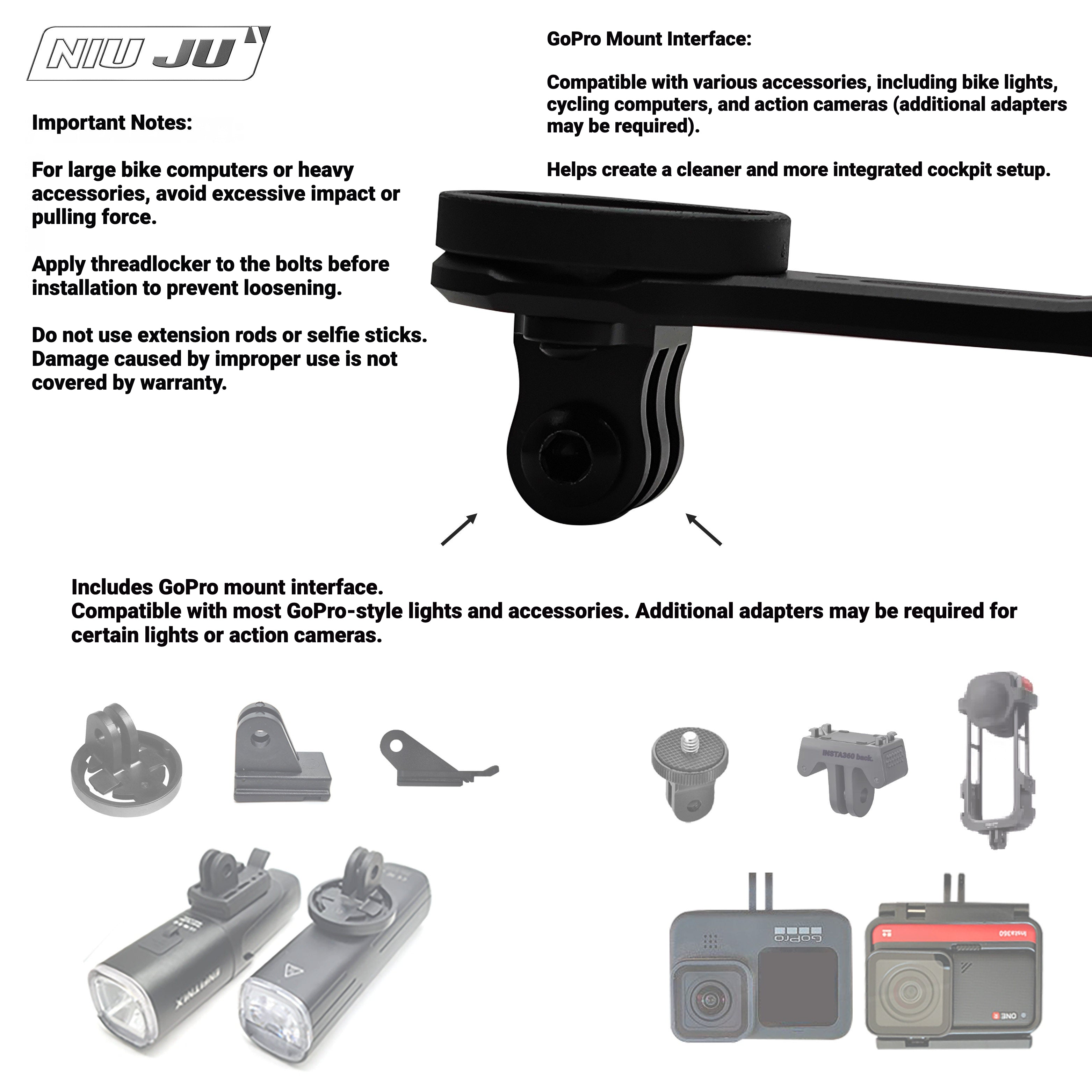 Titanium Computer Mount for 3T ARX LTD Stealth Stem | Garmin Wahoo Aero Bike Mount with GoPro Adapter
