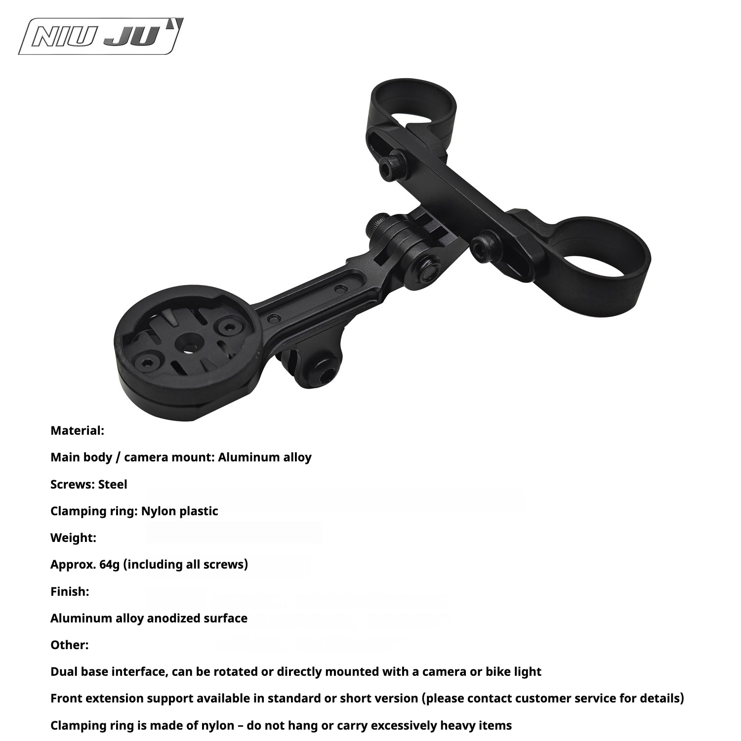 VISION TFE TT Triathlon Aero Bar Computer Mount with GoPro Adapter｜Compatible with Garmin / Wahoo / Giant / Bryton / iGPS