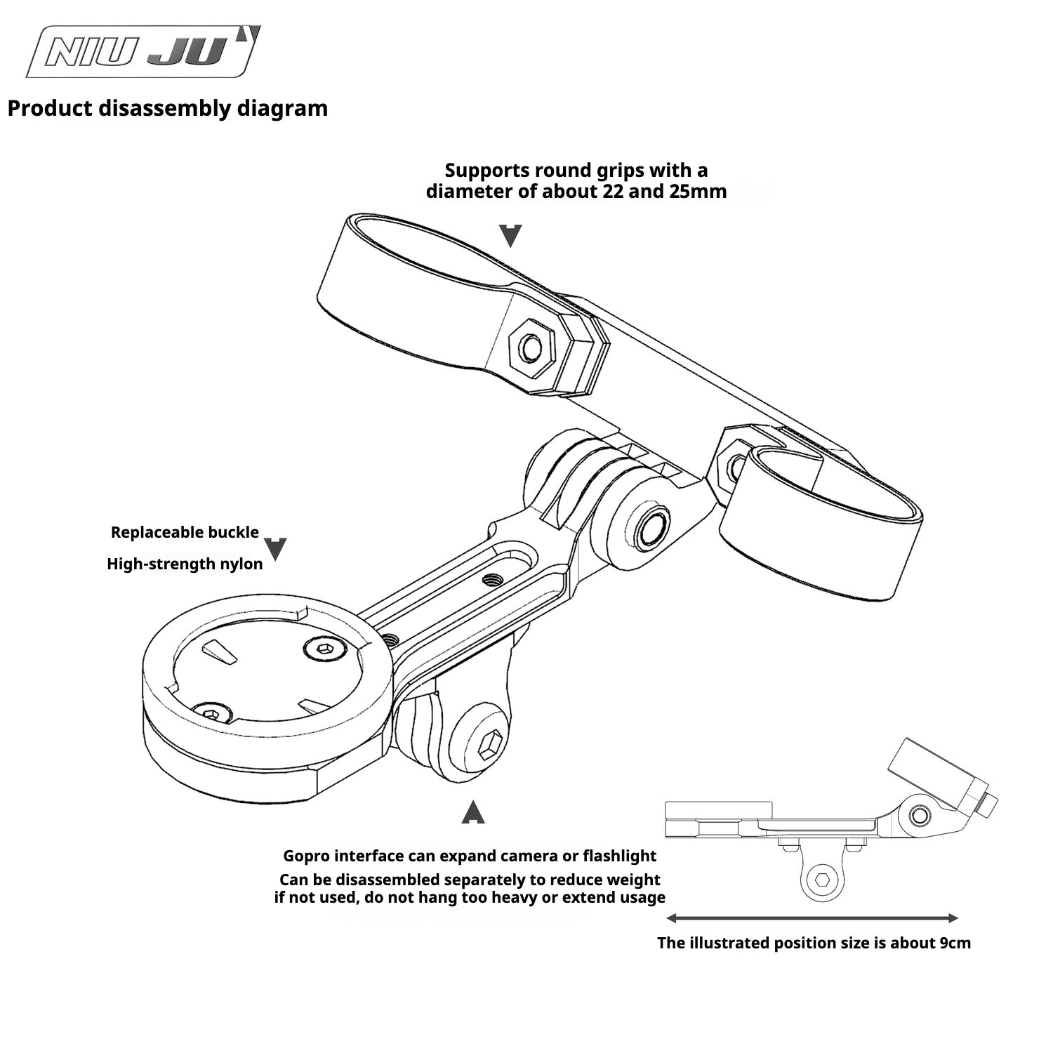 VISION TFE TT Triathlon Aero Bar Computer Mount with GoPro Adapter｜Compatible with Garmin / Wahoo / Giant / Bryton / iGPS