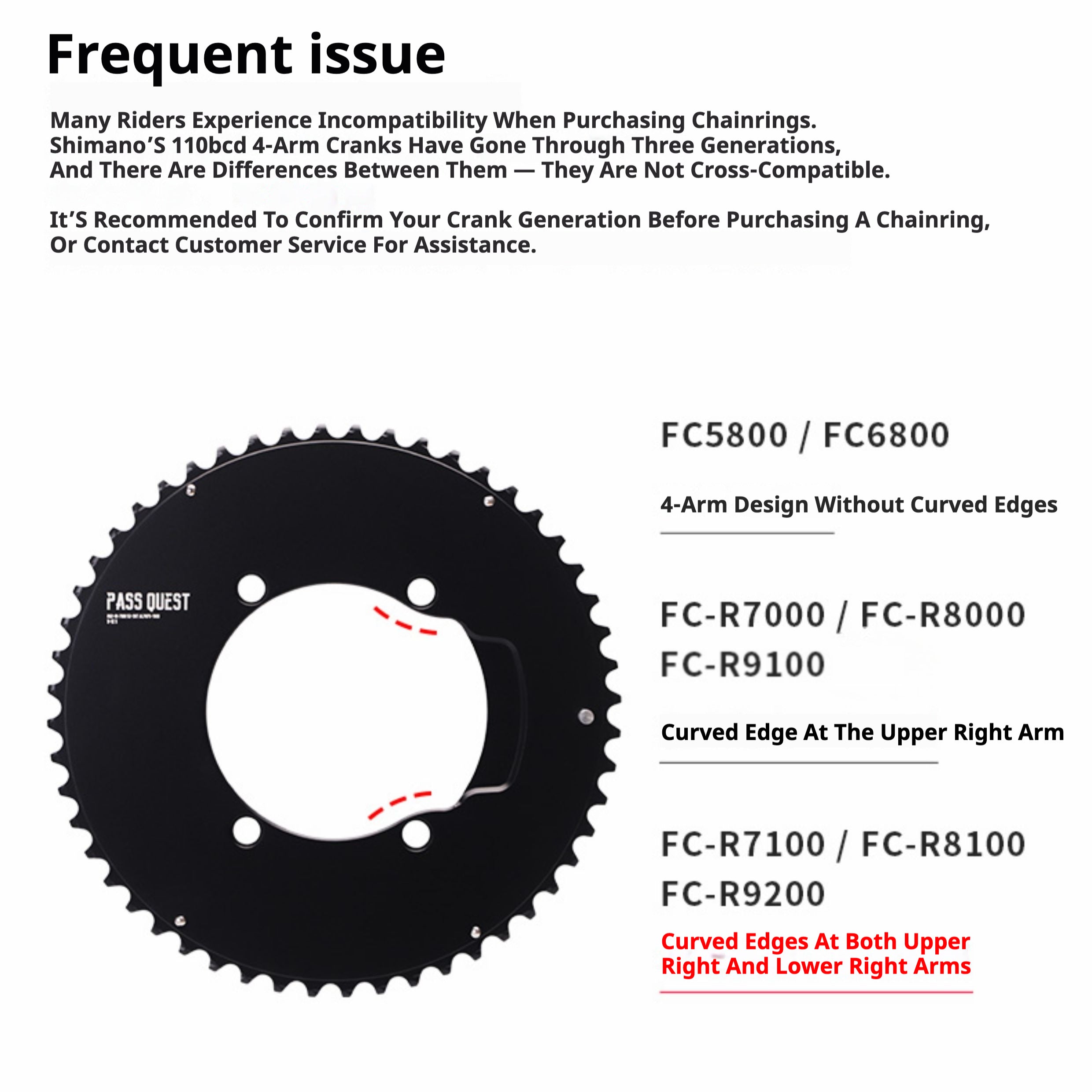 PASS QUEST 2R110BCD Fully Enclosed Chainring for Shimano R9200 / R8100 / R7100 | 11/12-Speed Double Chainring | 7075-T651 CNC Road Bike Chainring
