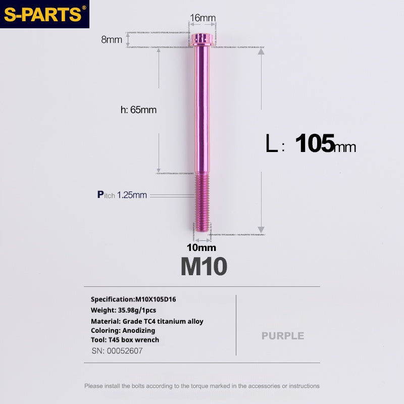 SPARTS Purple A3 Series M10 L12-120mm Titanium Screws Motorcycle Auto