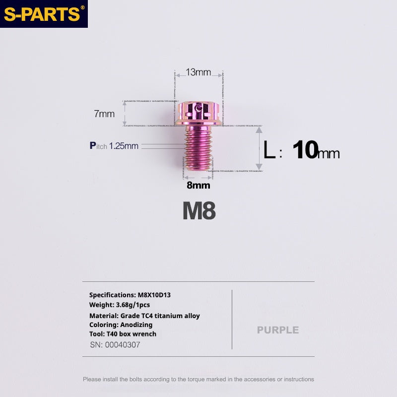 SPARTS A3 Series M8 L10-120mm Purple Titanium Screws Motorcycle Auto