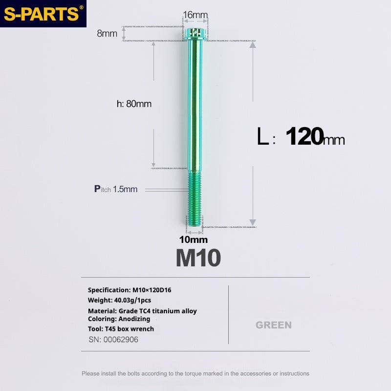 SPARTS Green A3 Series M10 L12-120mm Titanium Screws Motorcycle Auto