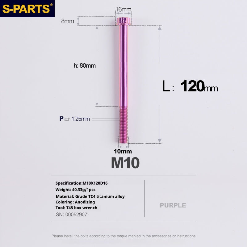 SPARTS Purple A3 Series M10 L12-120mm Titanium Screws Motorcycle Auto