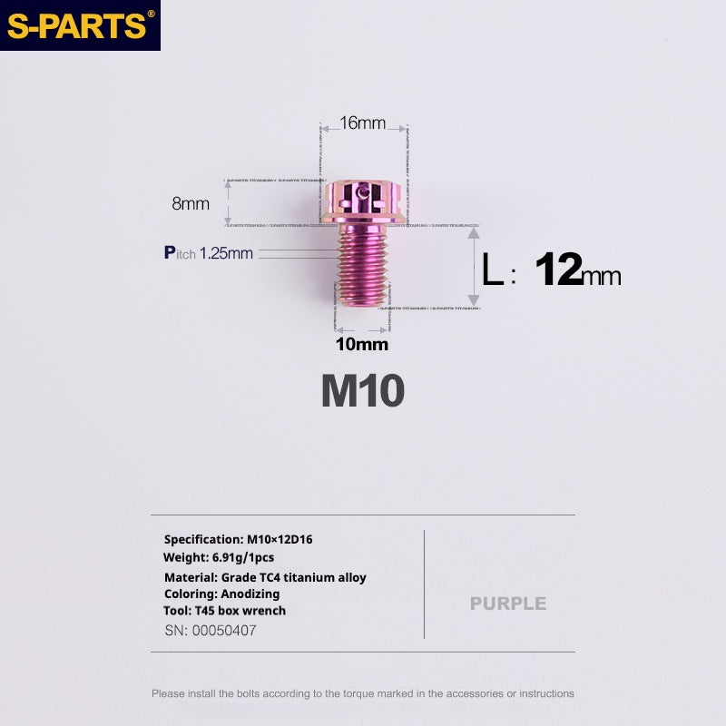 SPARTS Purple A3 Series M10 L12-120mm Titanium Screws Motorcycle Auto