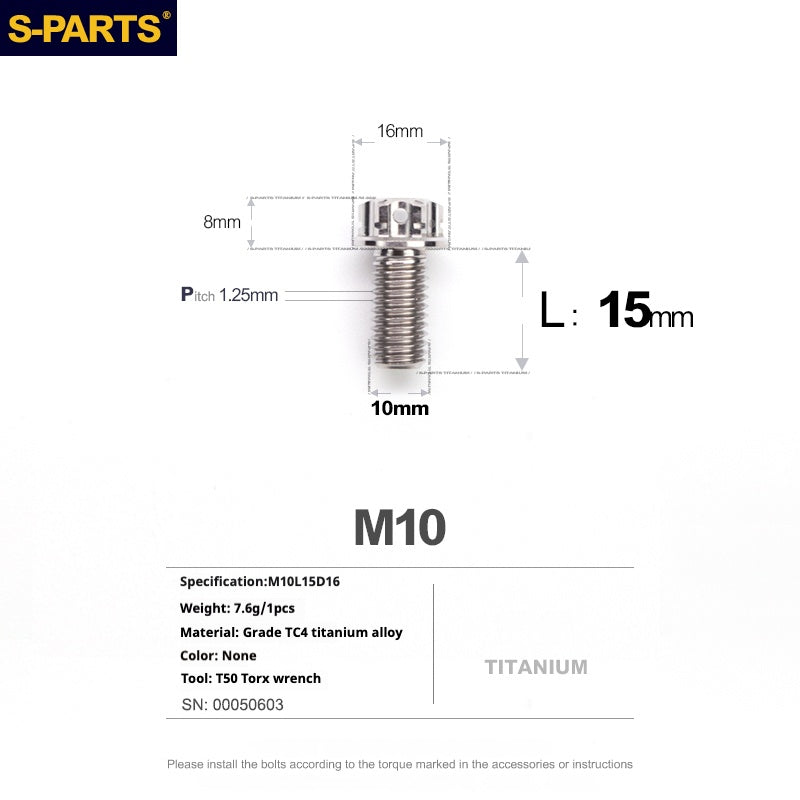 SPARTS Titanium Color A3 Series M10 L12-120mm Titanium Screws Motorcycle Auto