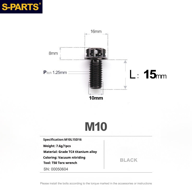 SPARTS Black A3 Series M10 L12-120mm Titanium Screws Motorcycle Auto