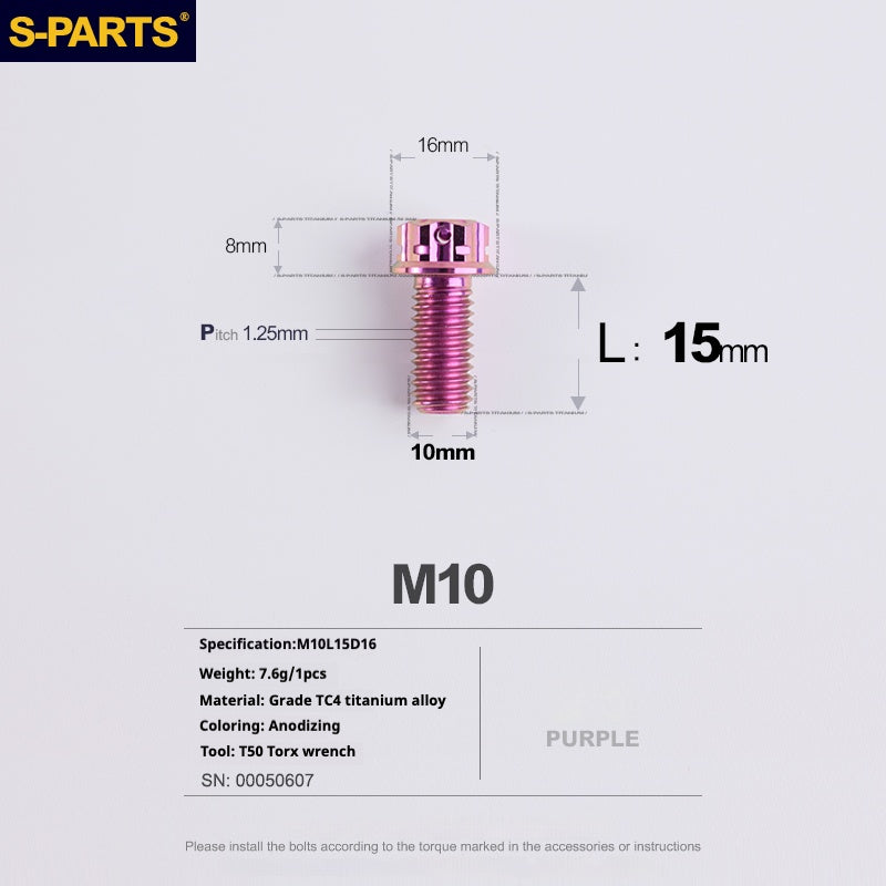 SPARTS Purple A3 Series M10 L12-120mm Titanium Screws Motorcycle Auto