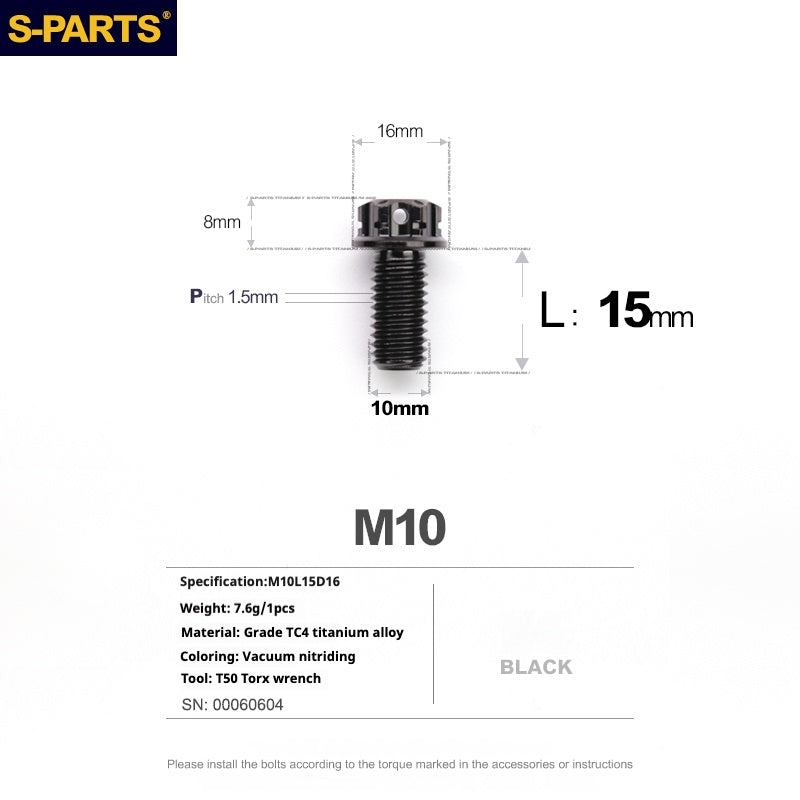 SPARTS Black A3 Series M10 L12-120mm Titanium Screws Motorcycle Auto